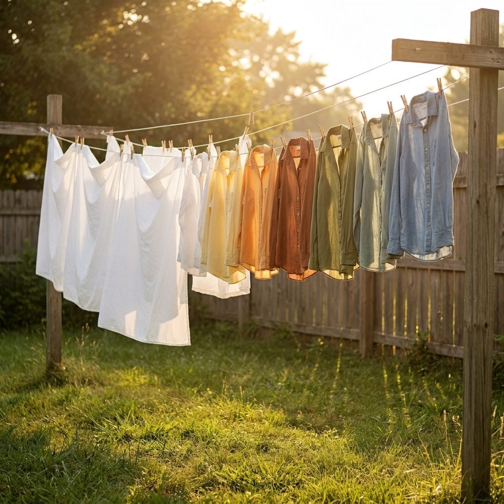 Clothes Were Hung Outside in Neat Rows on the Line