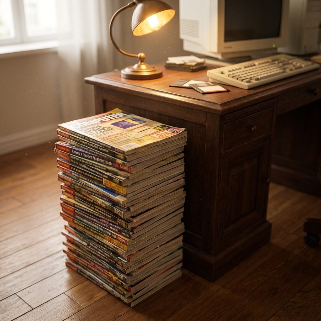 Computer Magazines Piling Up Next to the Desk