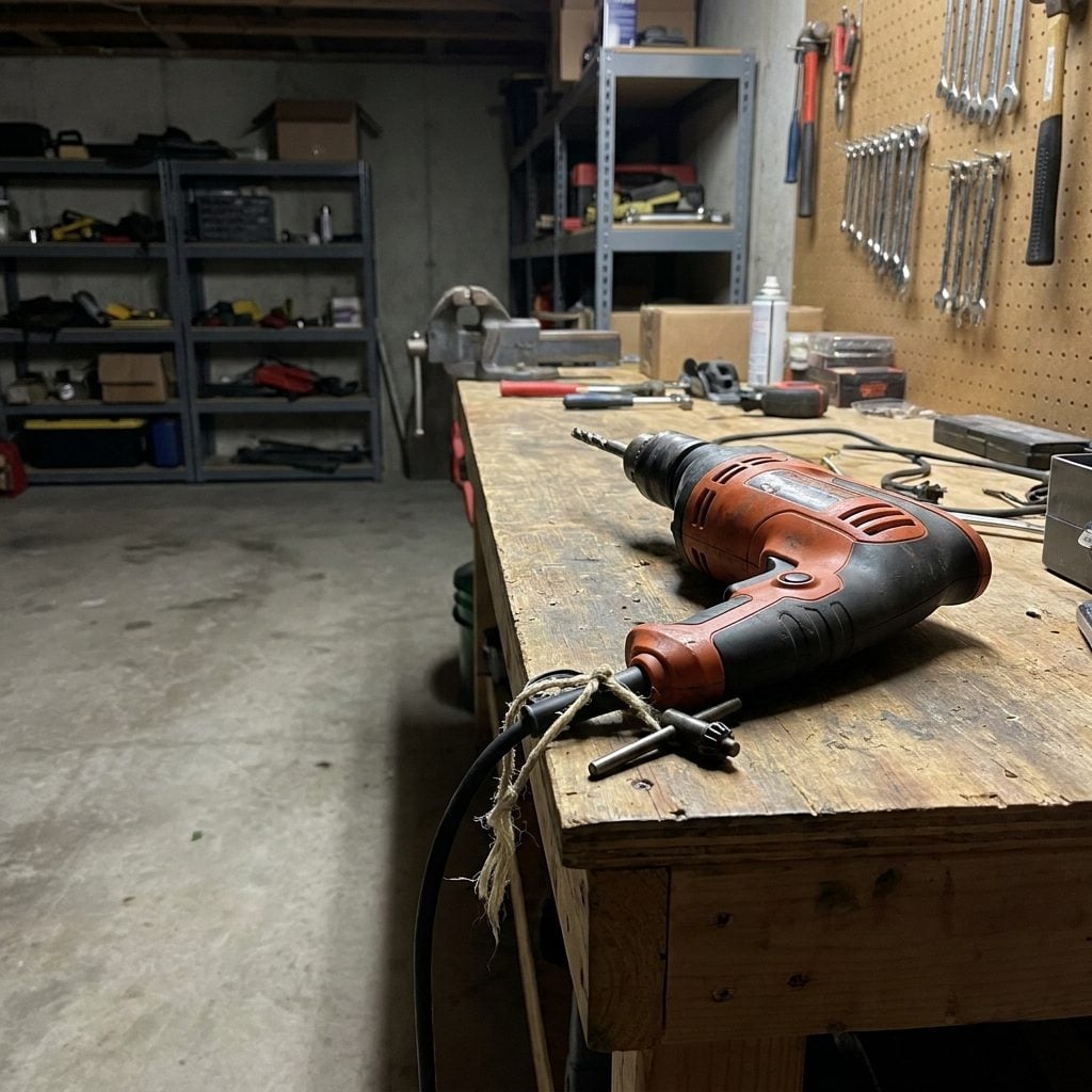 The Corded Power Drill With the Chuck Key on a String