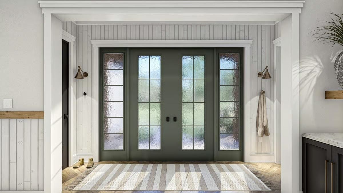 Dark Green French Doors That Finally Give a Mudroom Some Backbone