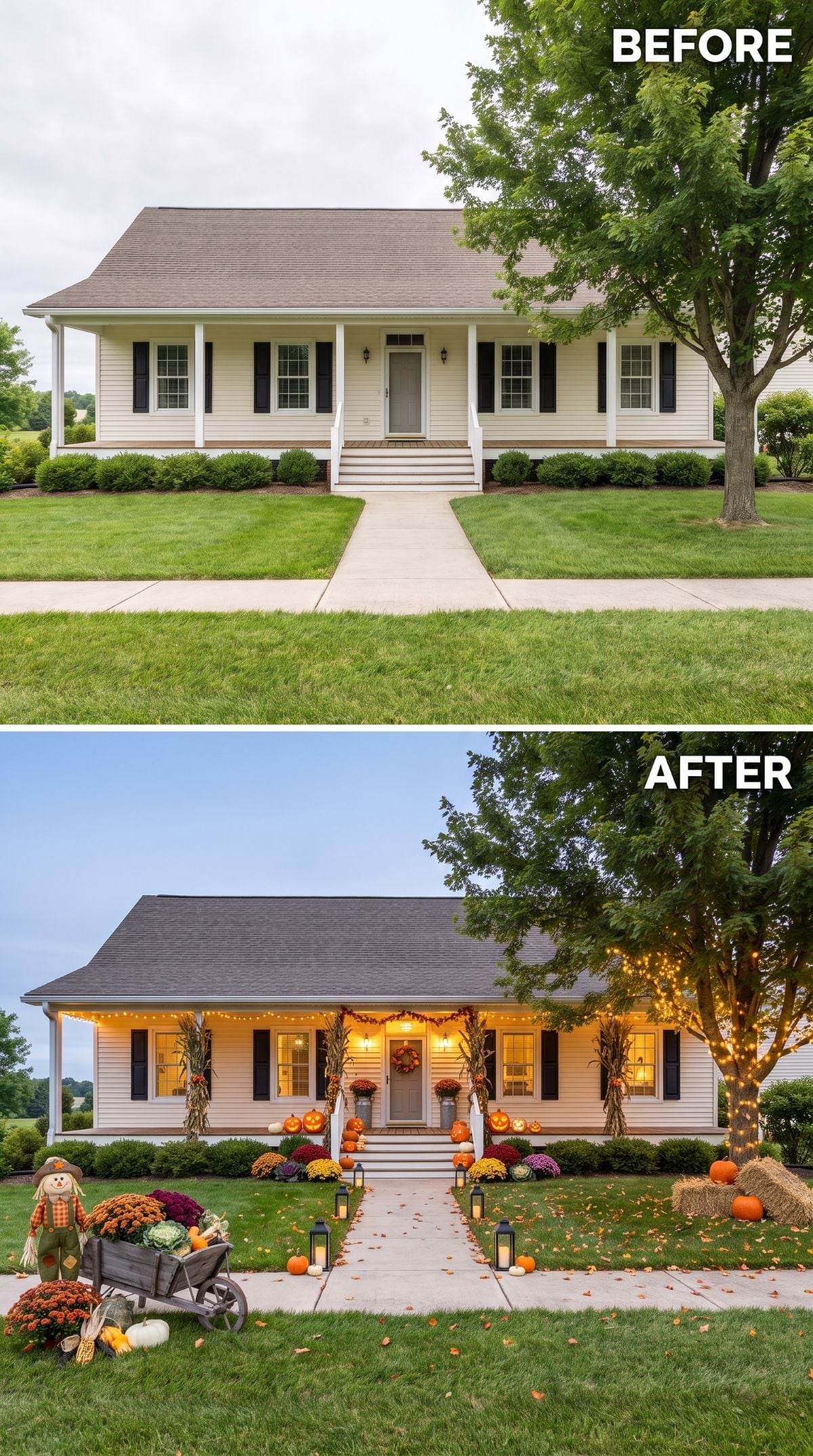 Cornstalks, Jack-o'-Lanterns, and Fairy Lights Turn One Porch Into Pure Fall Magic
