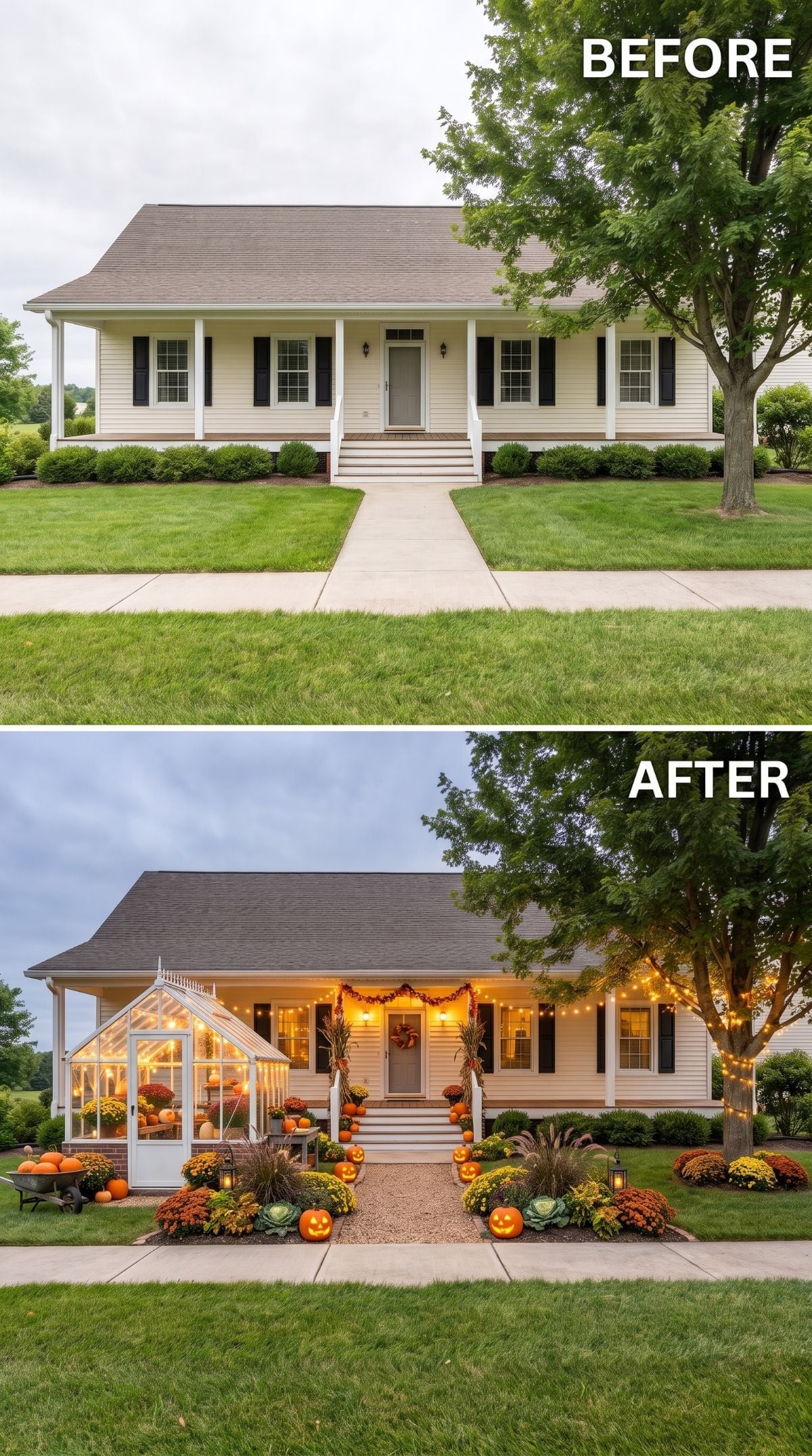 Greenhouse Addition, Jack-o'-Lanterns, and String Lights Gave This Ranch a Halloween Glow Worth Studying