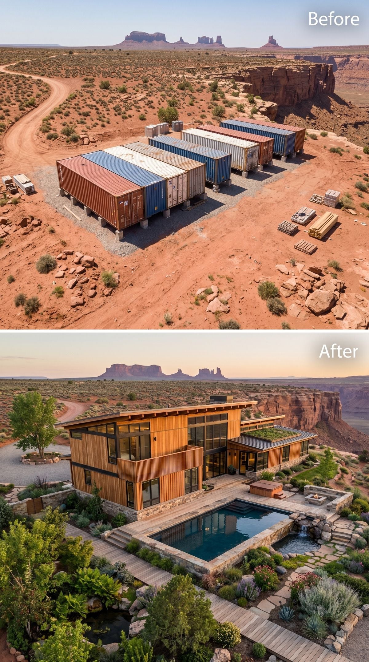 Cedar, Glass, and a Pool Carved From Stone: Monument Valley Containers Go Modern