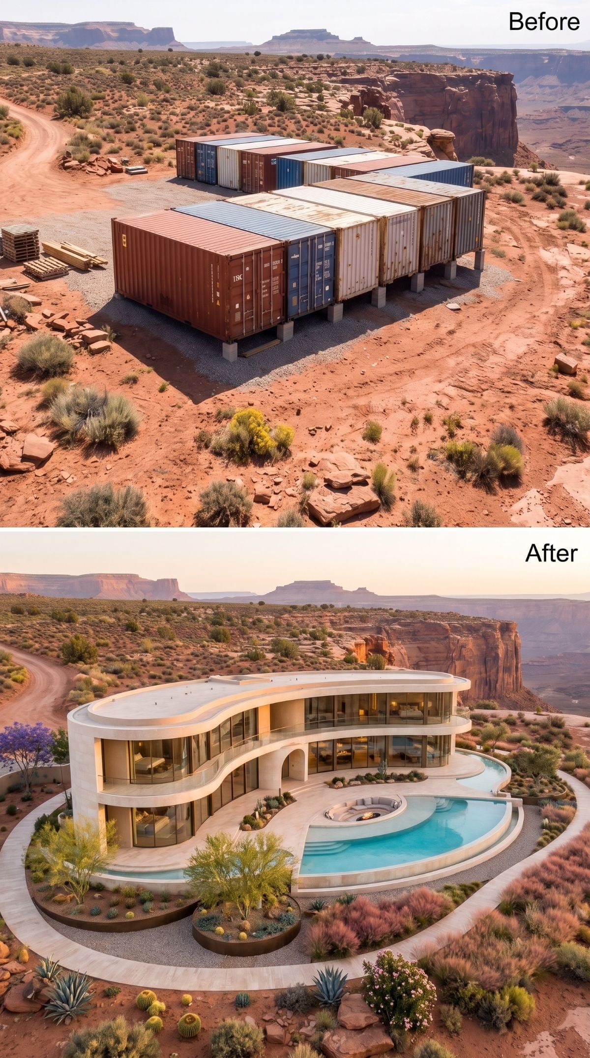 Curved Concrete, a Freeform Pool, and Canyon Views Where Containers Once Rusted