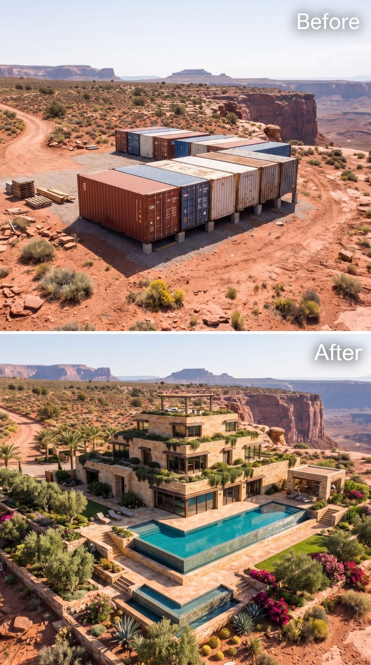 Desert Mesa Containers Became a Stone Villa With a Lap Pool Nobody Saw Coming