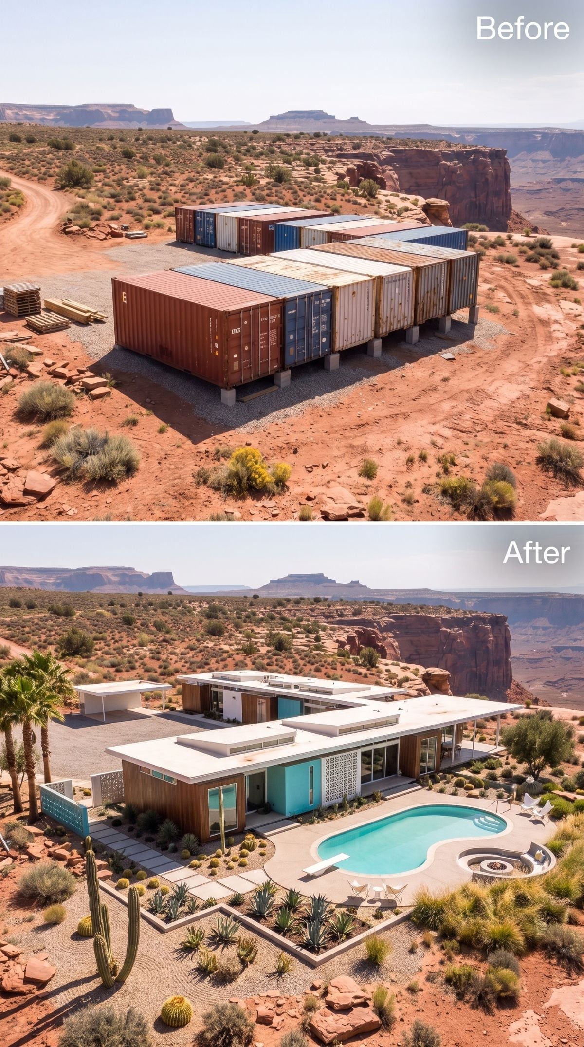 Mid-Century Desert Revival: Shipping Containers Become a Pool House on the Mesa