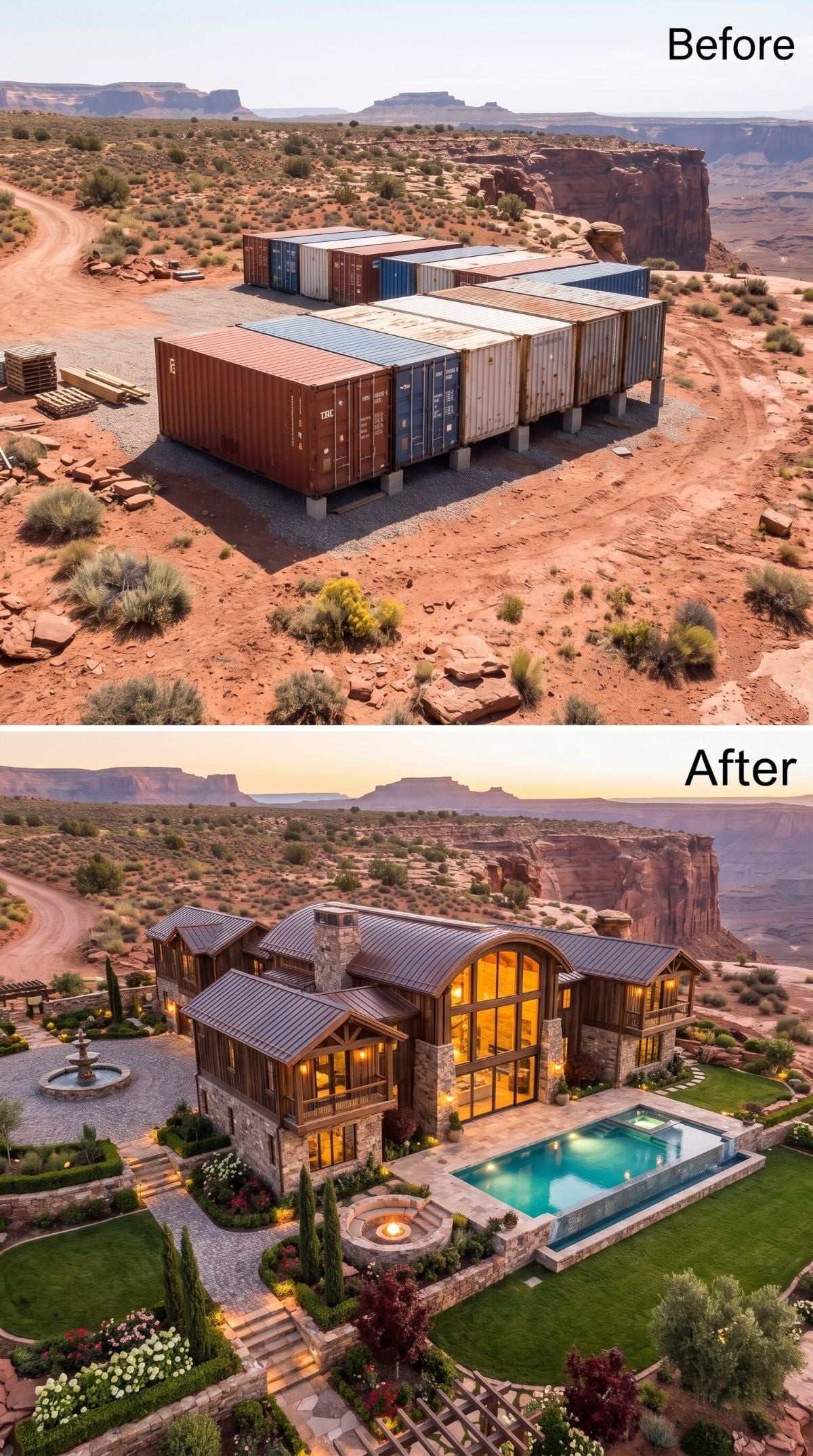 Raw Desert Site to Stone-and-Glass Manor: What AI Did With the Original Containers