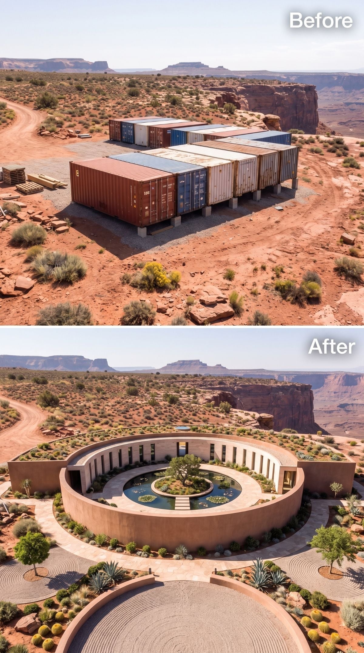 Rusted Containers to Circular Courtyard: Design Thirteen's Desert Oasis