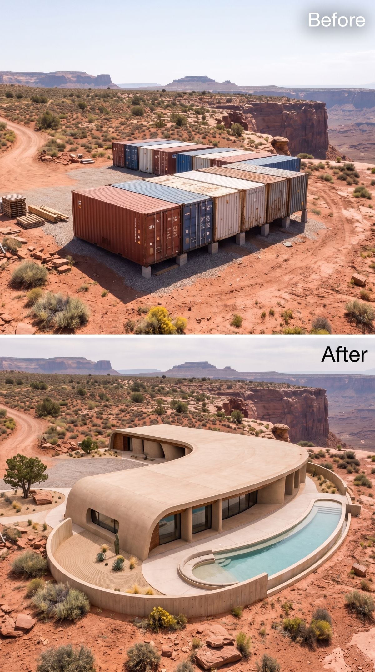 Sand-Colored Curves and a Lap Pool Where Rust Containers Once Sat