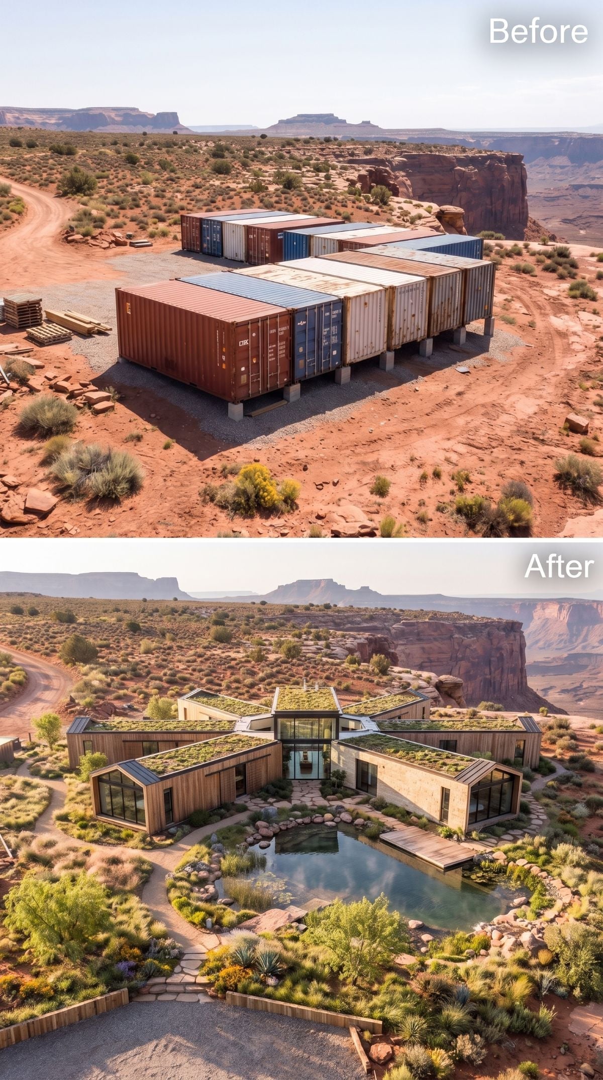 Wood Cladding, a Reflecting Pond, and Green Roofs Where Containers Once Rusted
