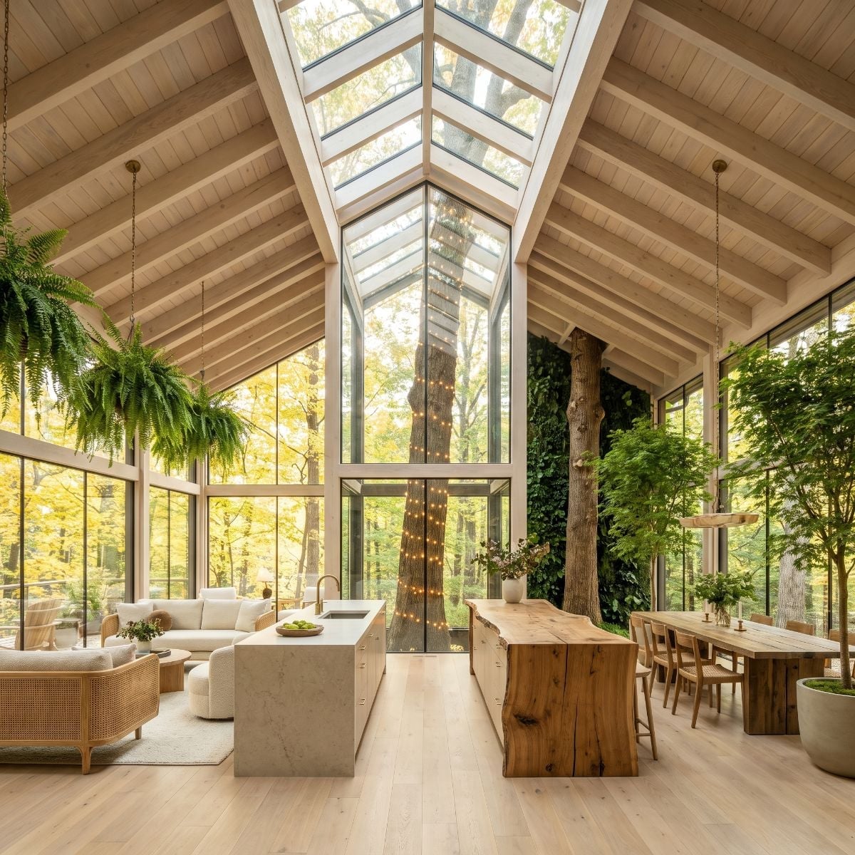Cathedral Glass, Live Trunks, and a Live-Edge Table That Actually Belongs Here