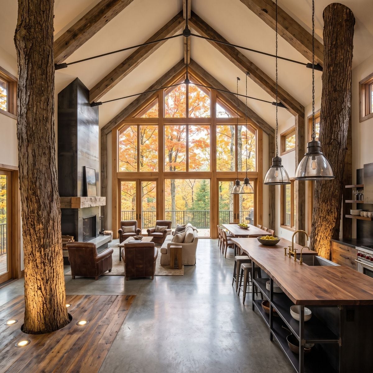 Concrete Floors, Raw Trunks, and Pendant Glass That Earns Its Place at the Island