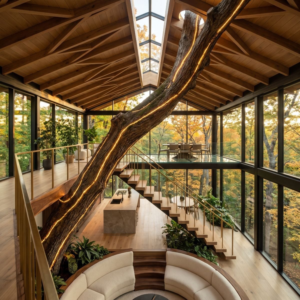 Live Oak Trunk, Floating Stairs, and Glass Walls That Don't Quit