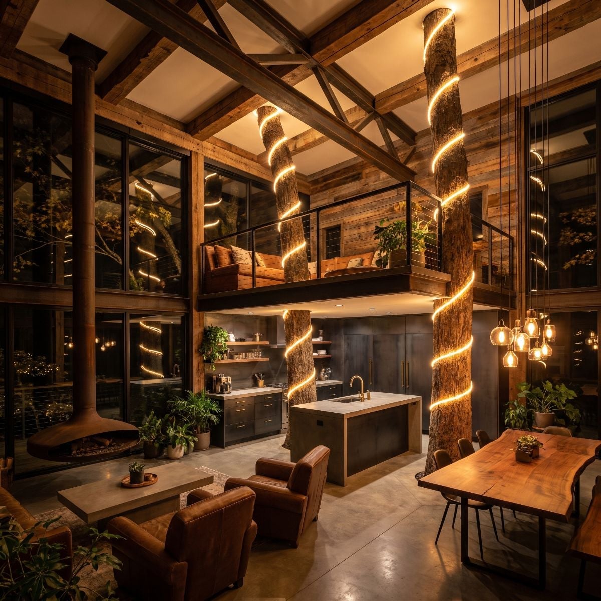 Raw Trunks, Pendant Clusters, and a Loft That Knows Exactly What It's Doing