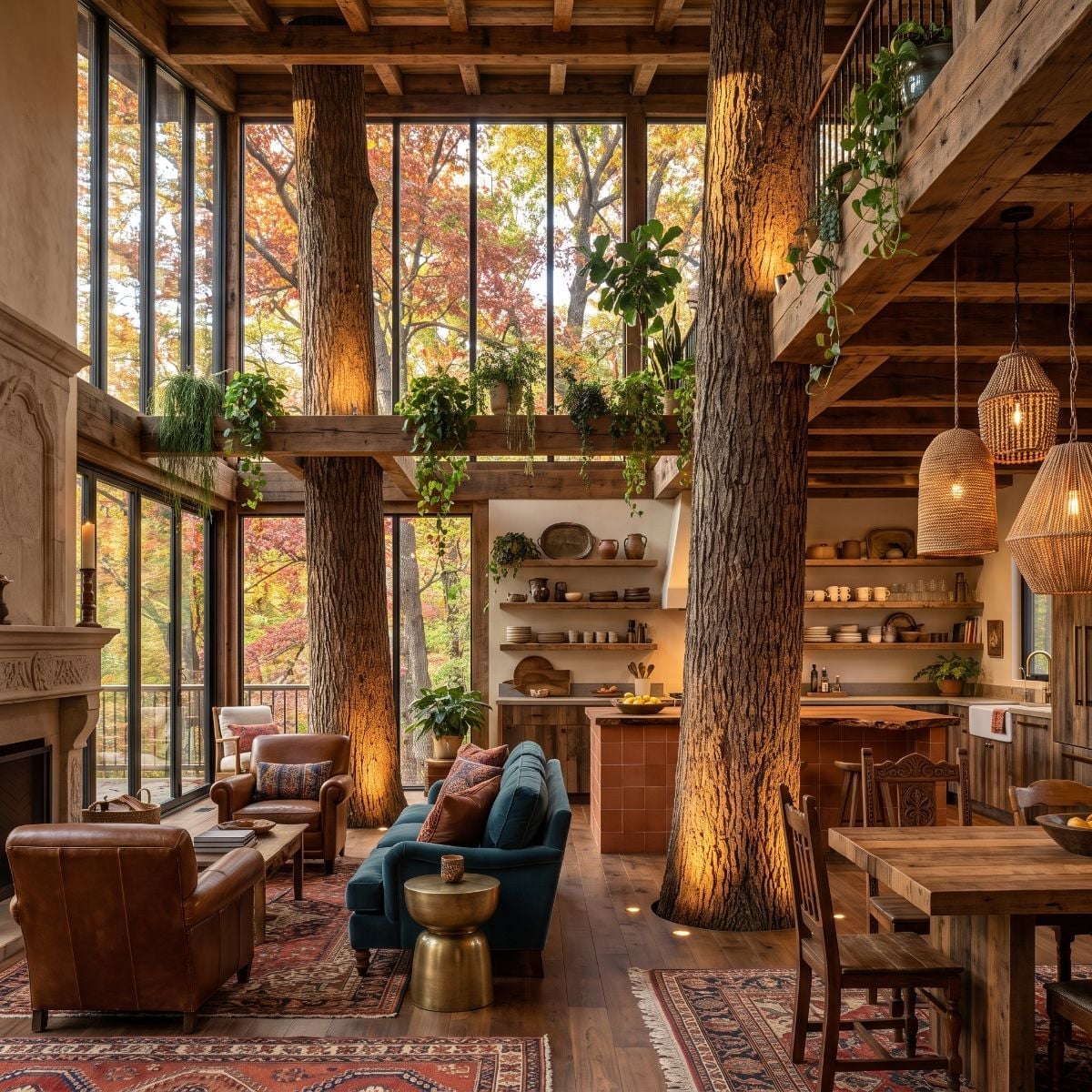 Wicker Pendants, Leather Club Chairs, and Trunks That Grew Through the Floor Plan