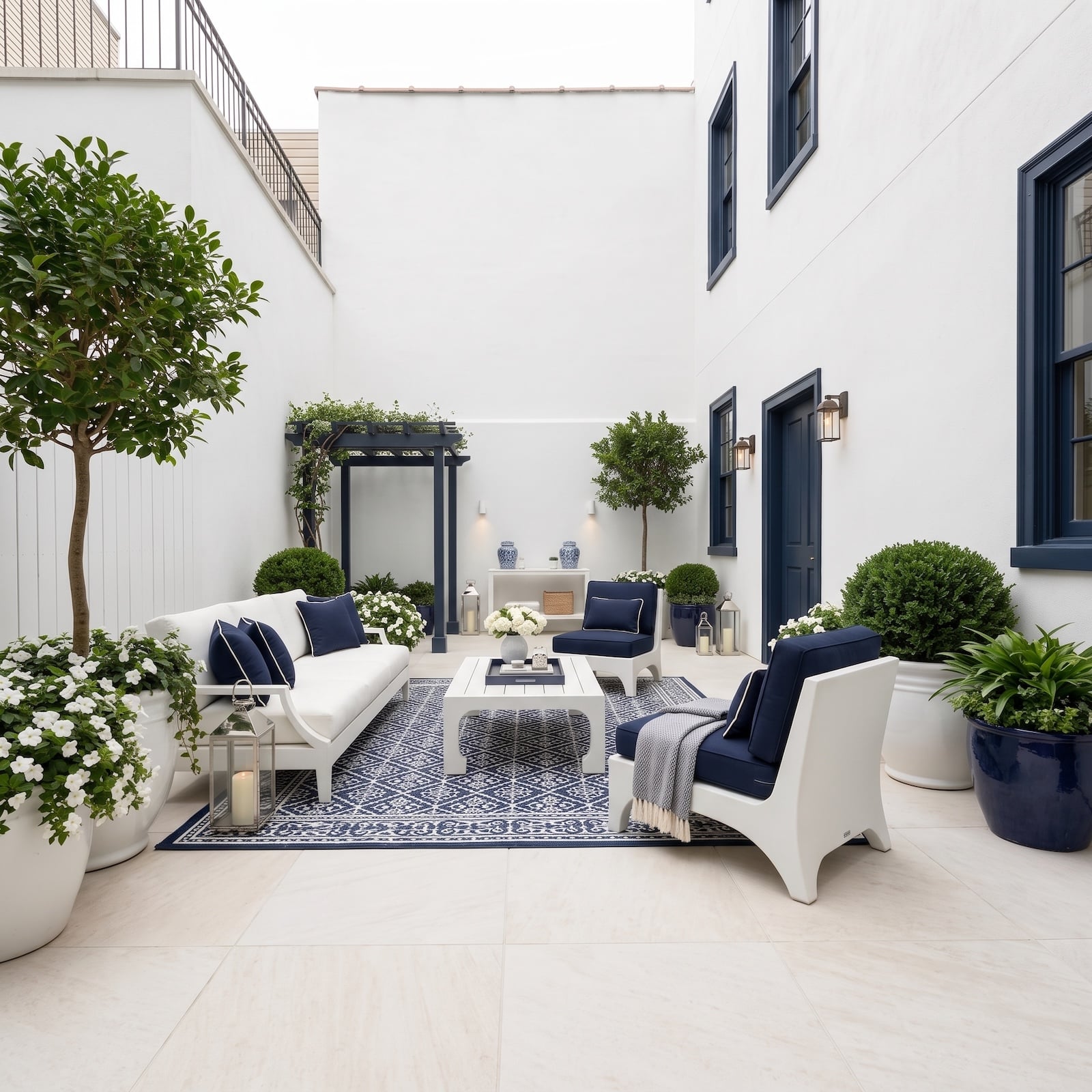 They Loathed Their Tired Courtyard. These Are the Brilliant 35 White & Navy Transformations