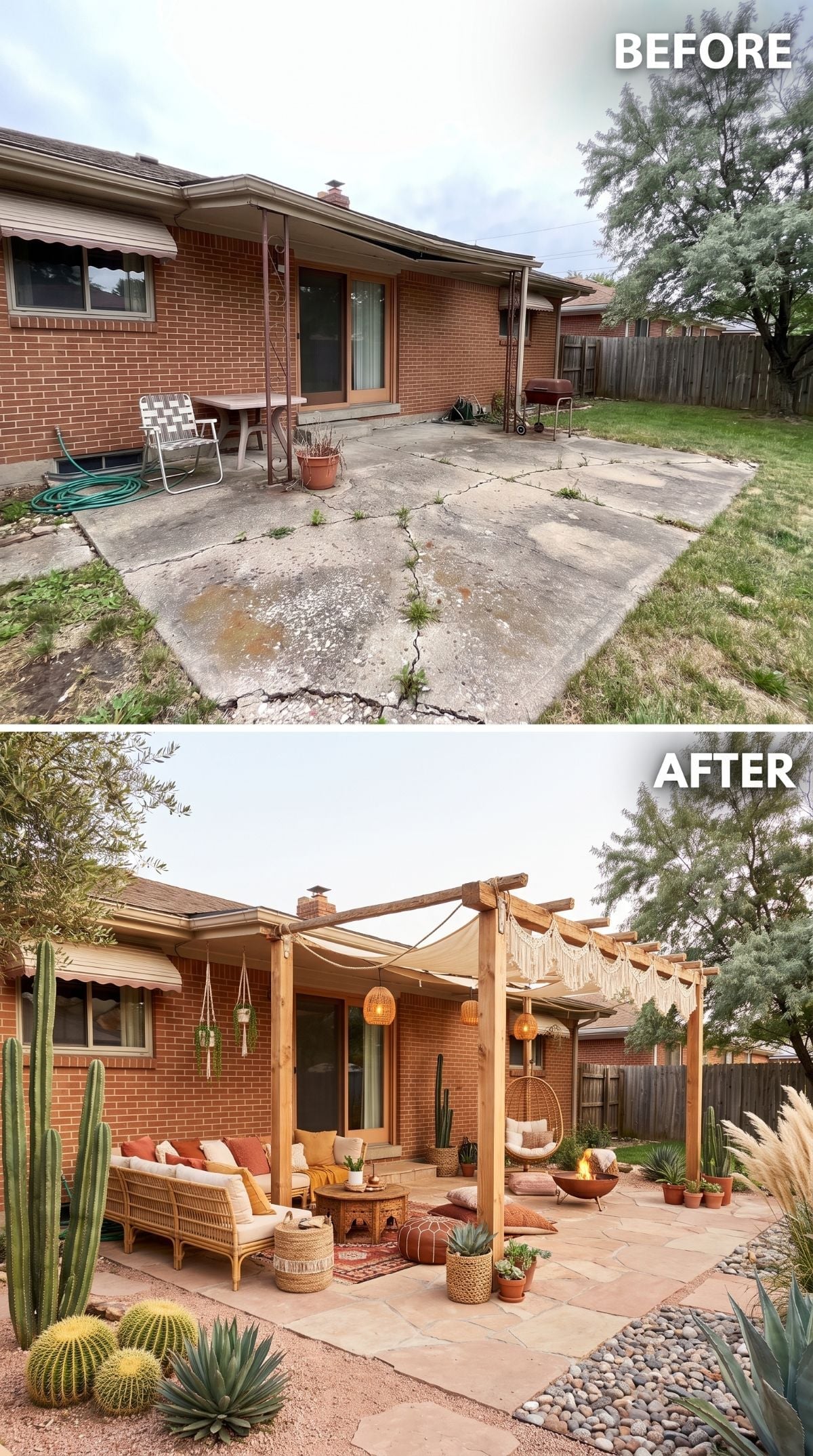 Boho Desert Pergola Rescues a Brick Ranch Patio That Had Nothing Going for It