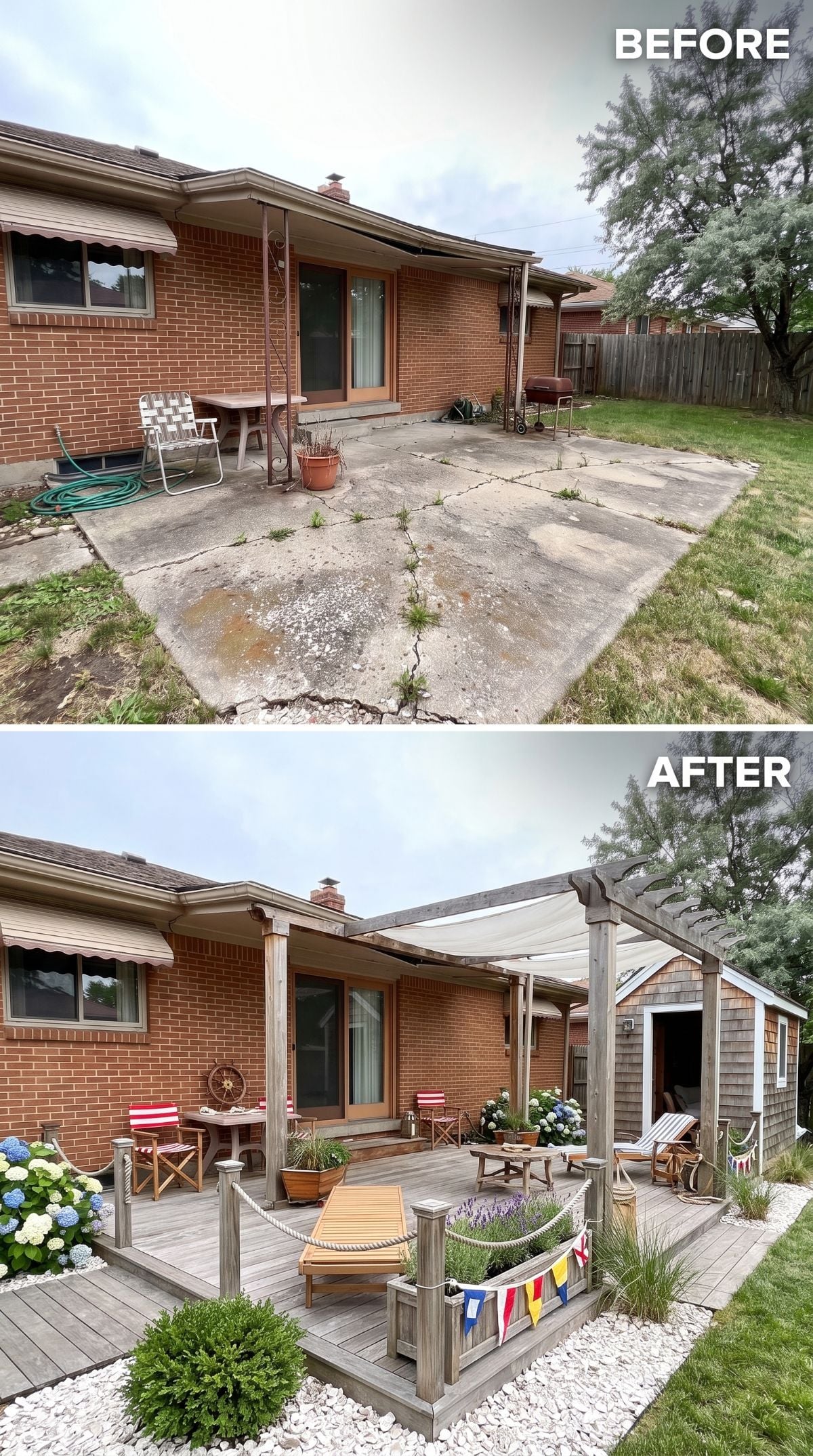 Nautical Deck Revival Swaps a Crumbling Slab for Rope Rails and Signal Flags