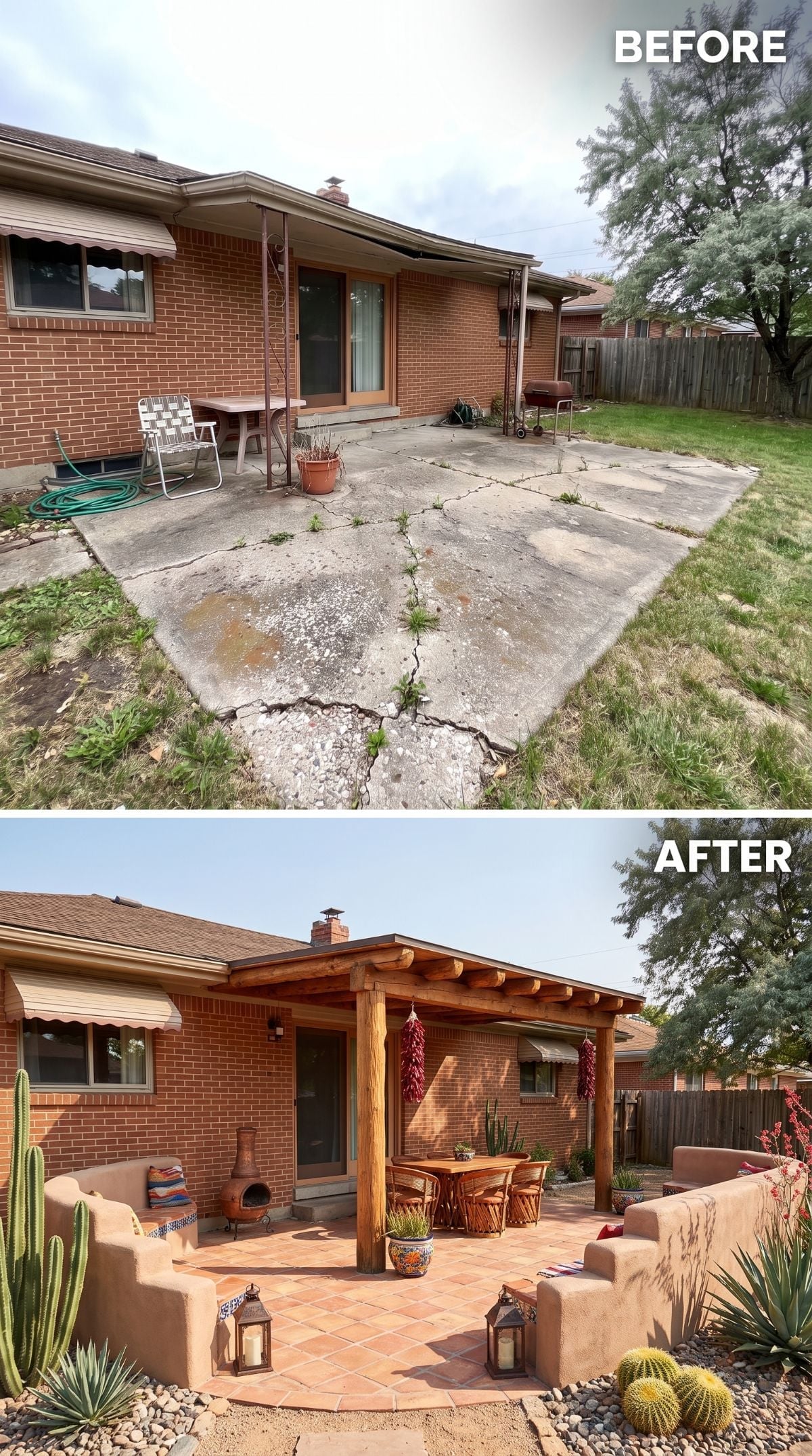 Southwest Style Rescues a Crumbling Brick Ranch Patio Nobody Wanted to Touch