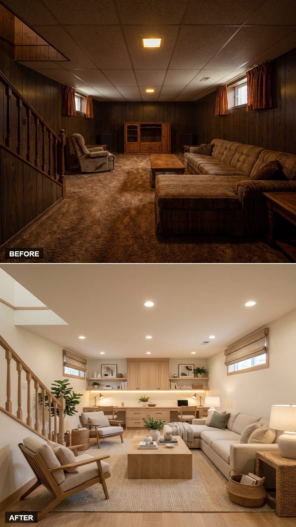 Linen Sectional, Under-Cabinet Lighting, and Light Oak Built-Ins That Reclaimed Every Inch