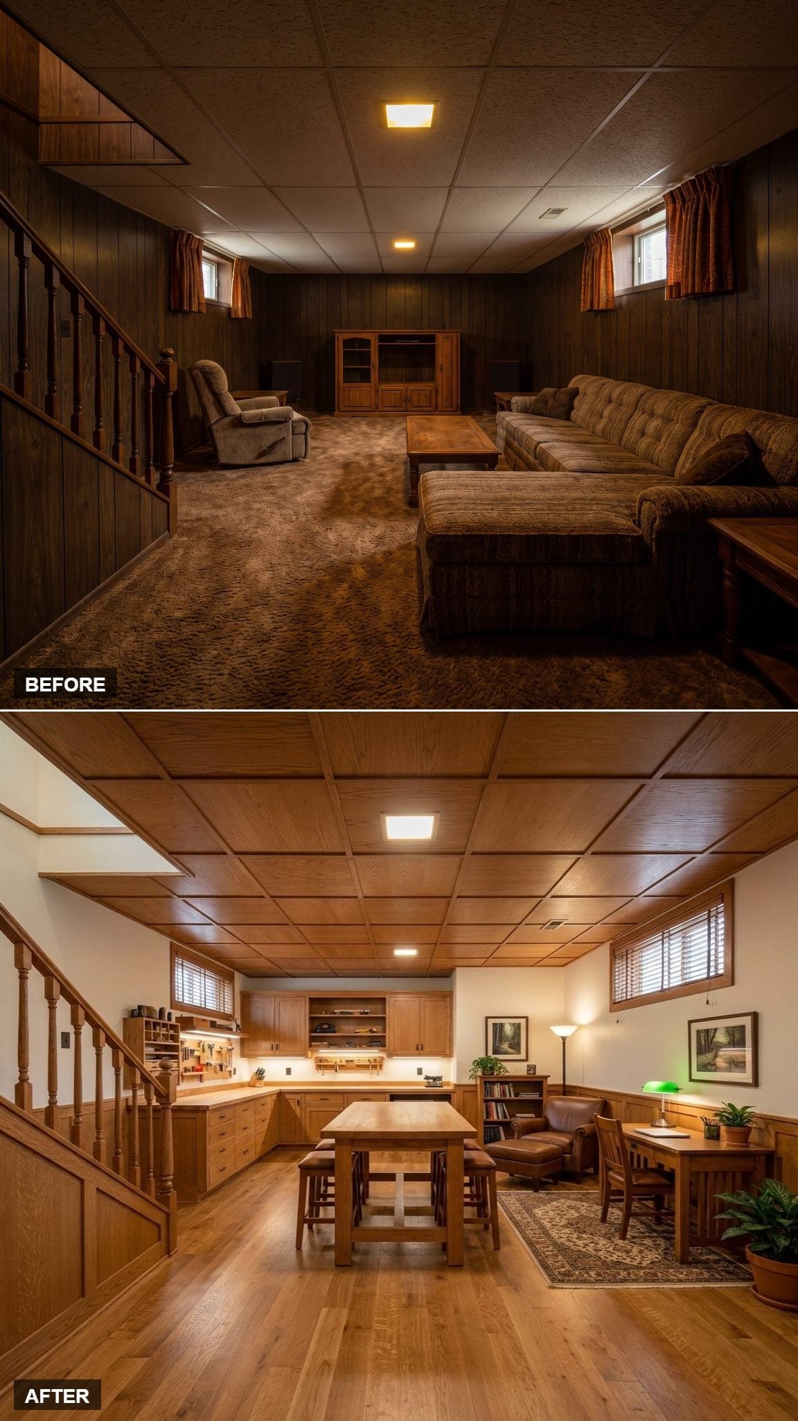 Oak Countertops, a Workshop Wall, and Hardwood Floors That Finally Gave This Basement a Purpose