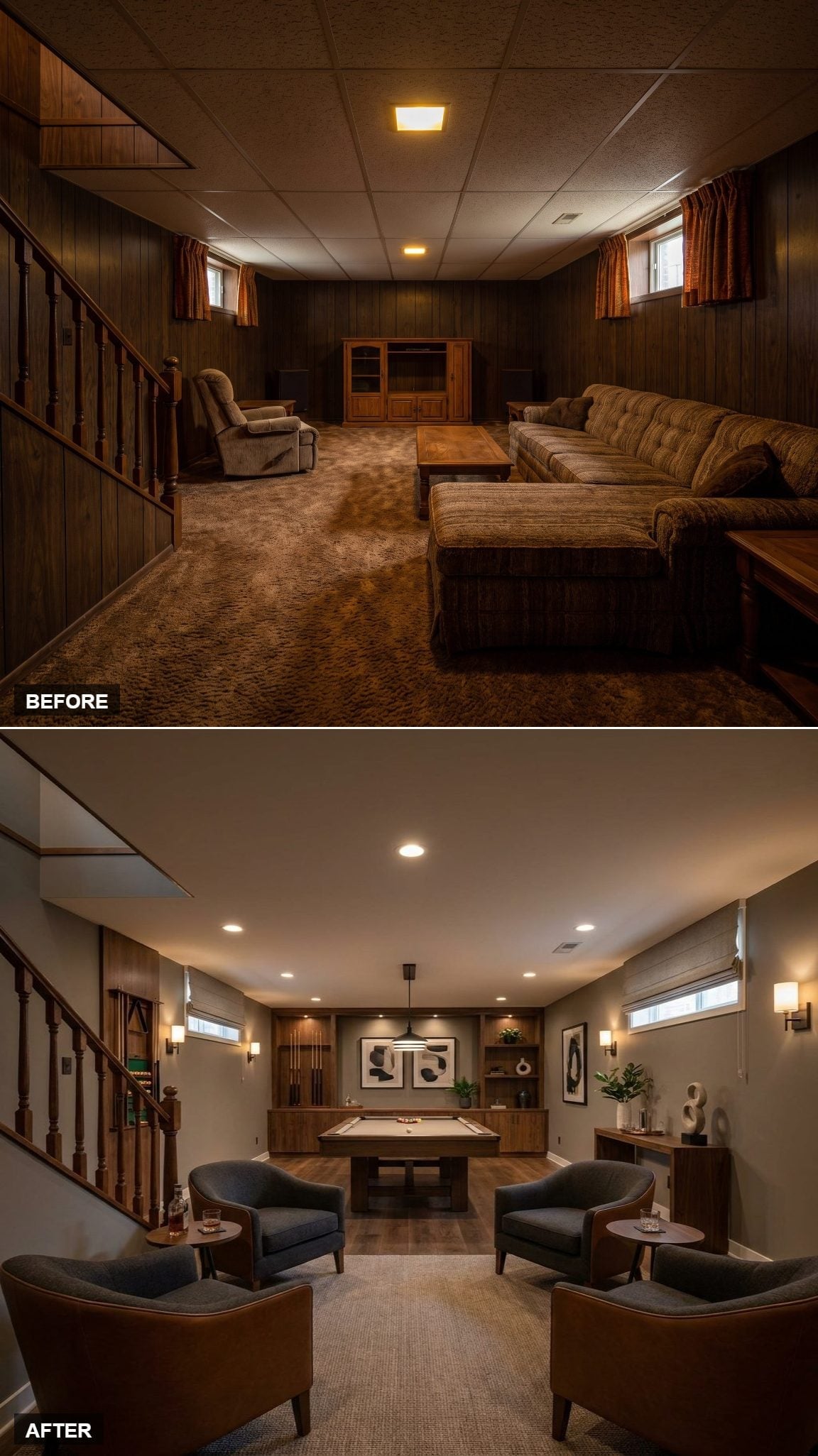 Pool Table, Sconce Lighting, and a Cue Rack That Finally Made the Basement Earn Its Square Footage