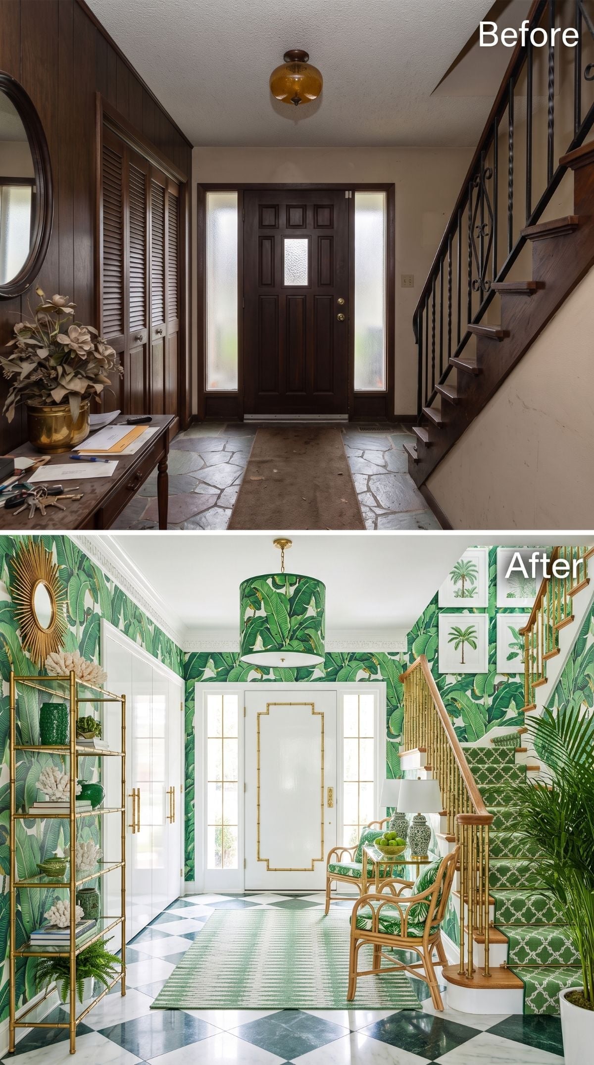 Banana Leaf Wallpaper, Bamboo Furniture, and a Foyer That Went Full Tropical and Meant It