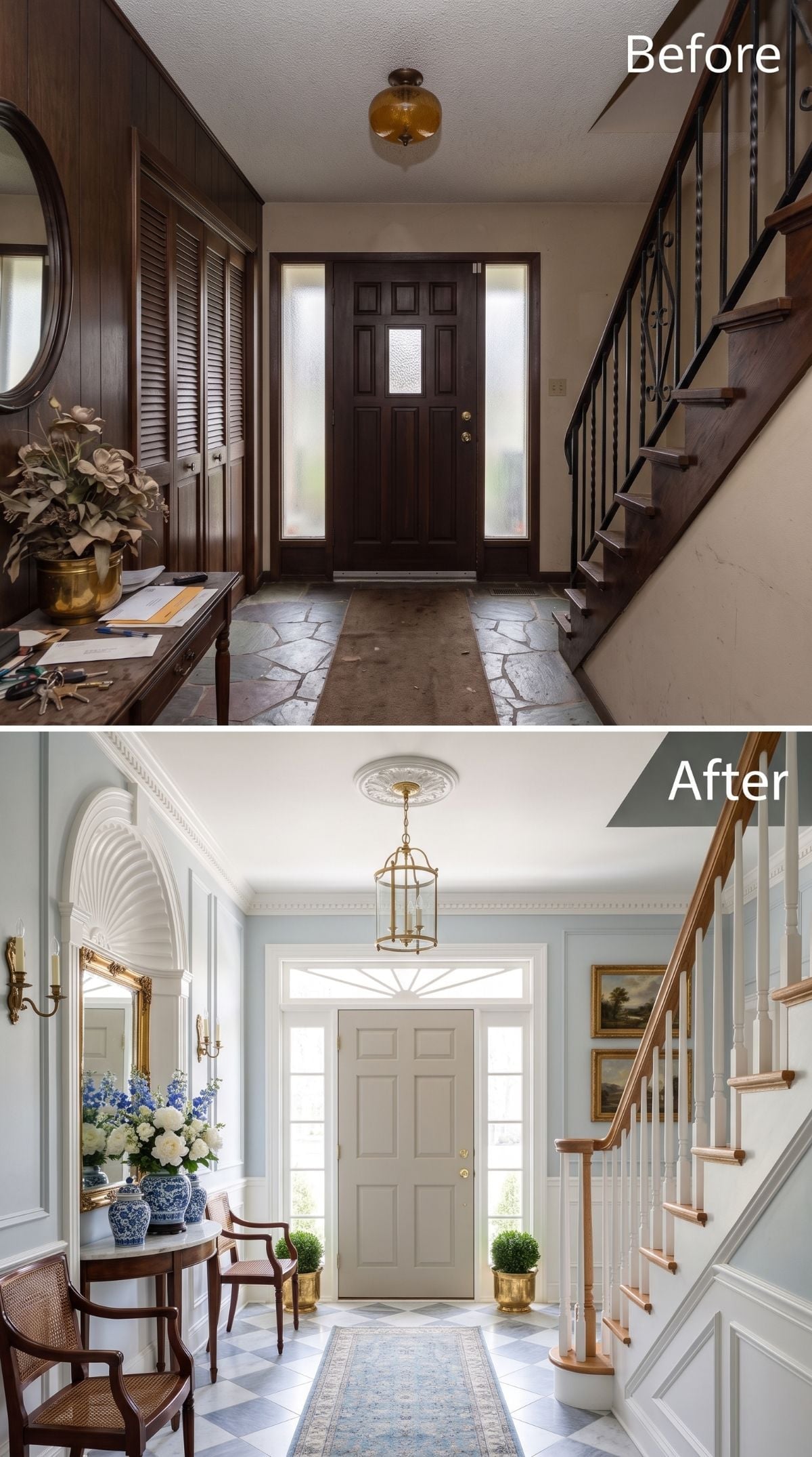 Gold Lantern, Fanlight Door, and a Foyer That Finally Let the Light Lead