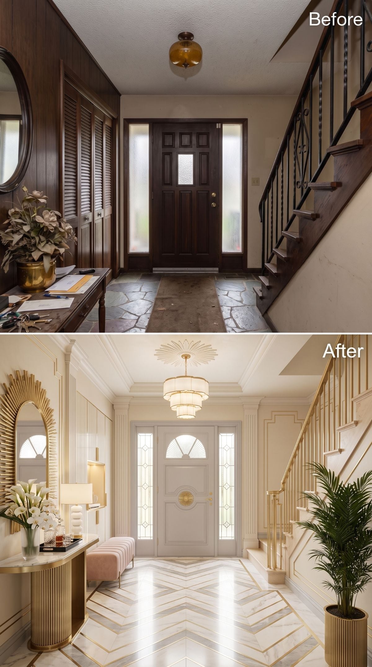 Gold Medallions, Chevron Marble, and a Foyer That Earned Its Grand Entrance