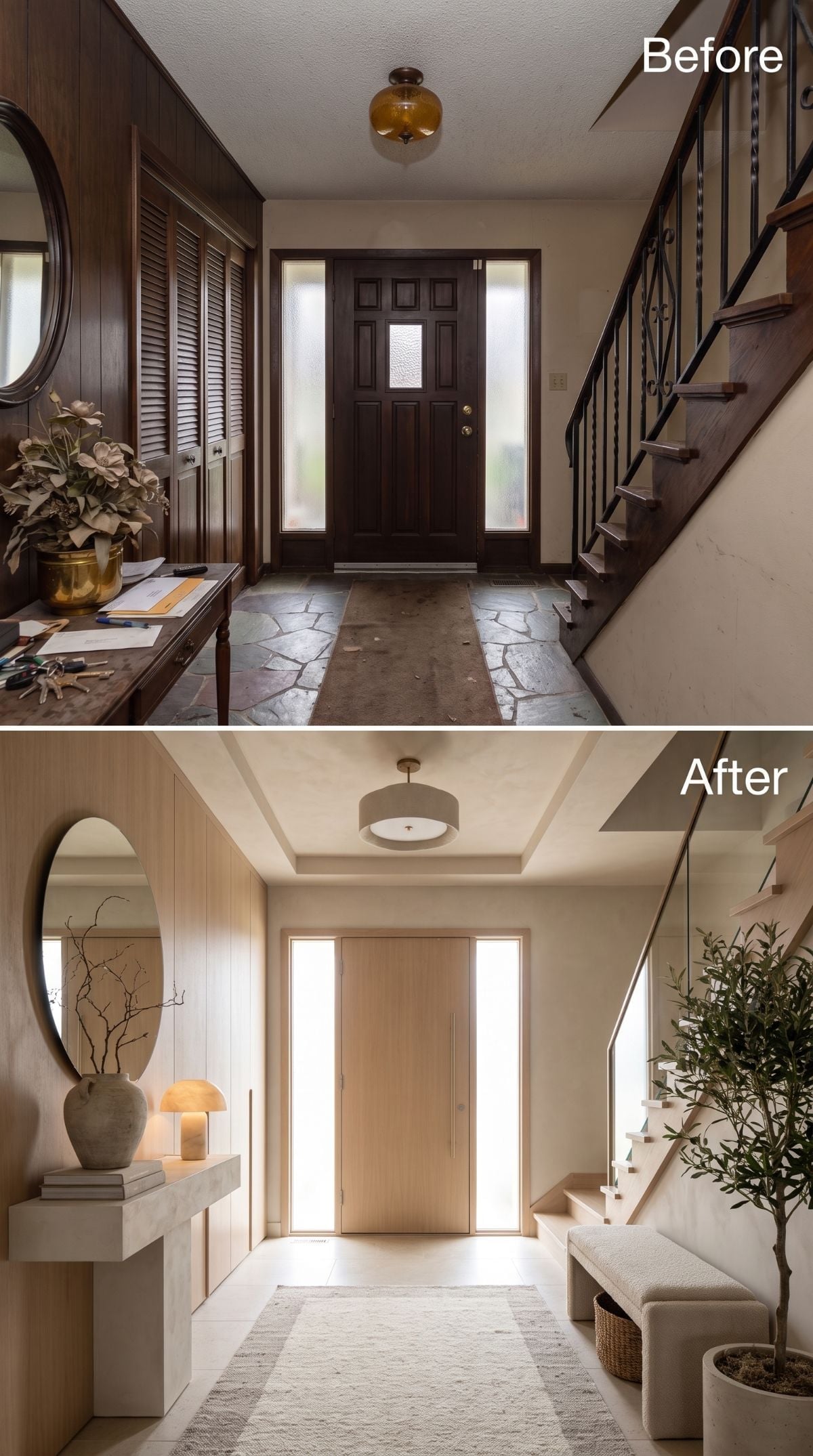 Natural Oak Door, Limewash Walls, and a Foyer That Finally Lets Light Do the Work