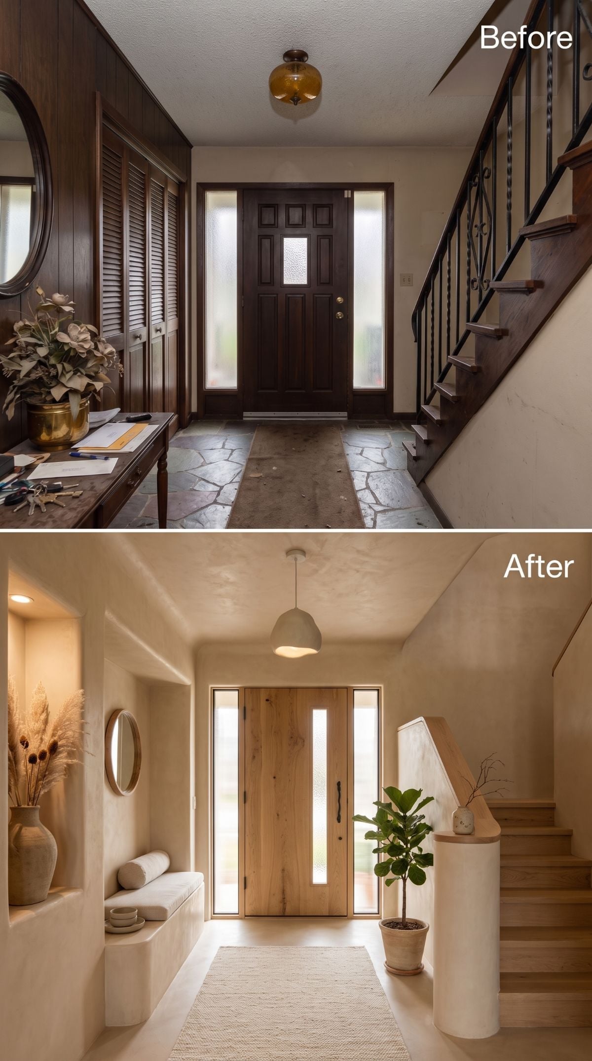 Plaster Walls, Oak Door, and a Foyer That Stopped Pretending Wood Paneling Was Enough