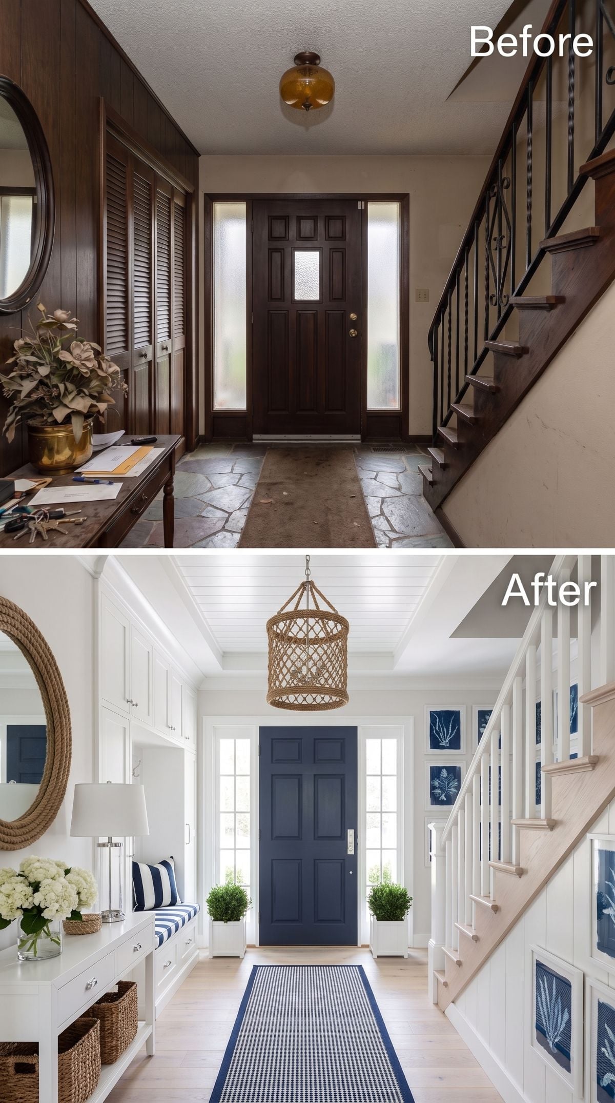 Rope Pendant, Navy Door, and a Foyer That Finally Knows What Season It's In