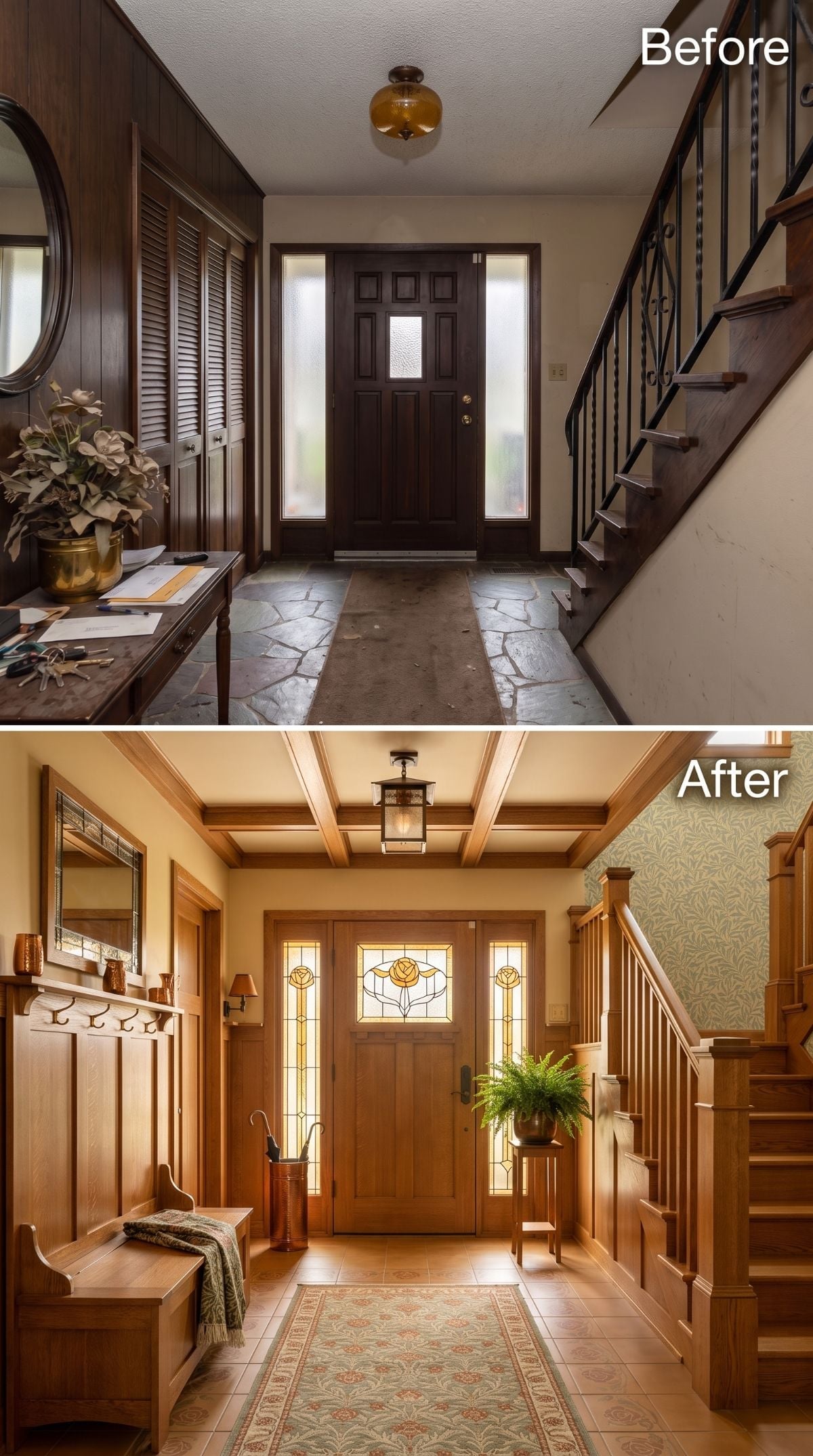 Stained Glass Door, Coffered Ceiling, and a Foyer That Grew Into Its Own History