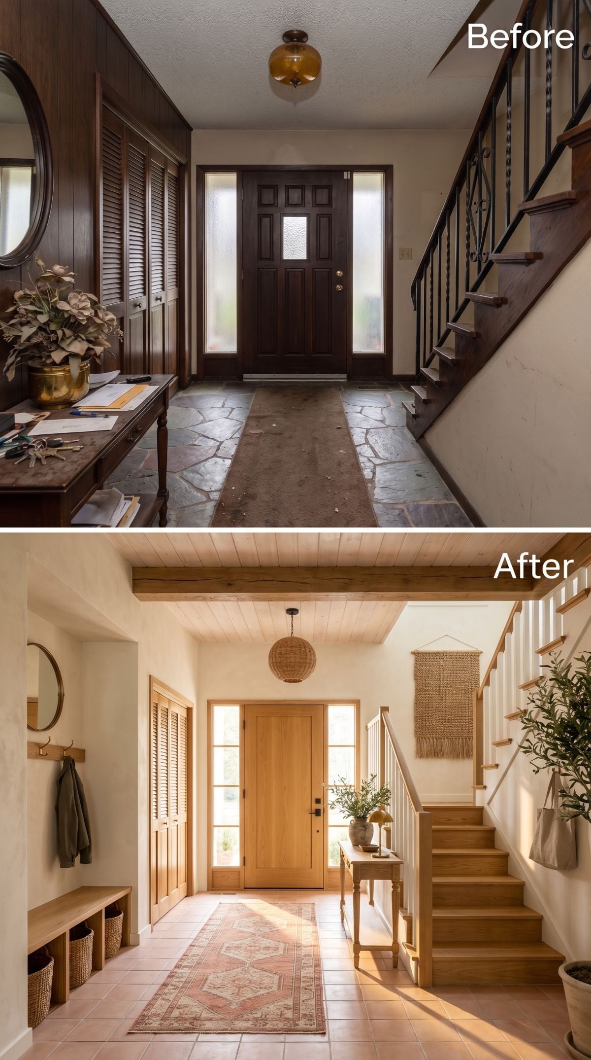 Stone Floors, Iron Rails, and a Foyer That Finally Found Its Light