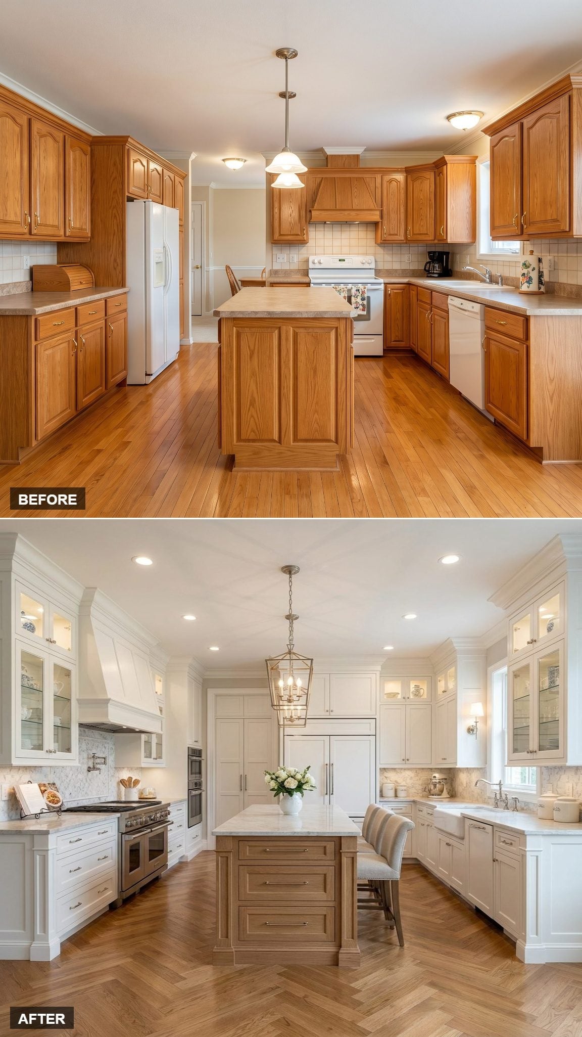 Cream Cabinets, a Limed Oak Island, and a Lantern Pendant That Earns Its Place