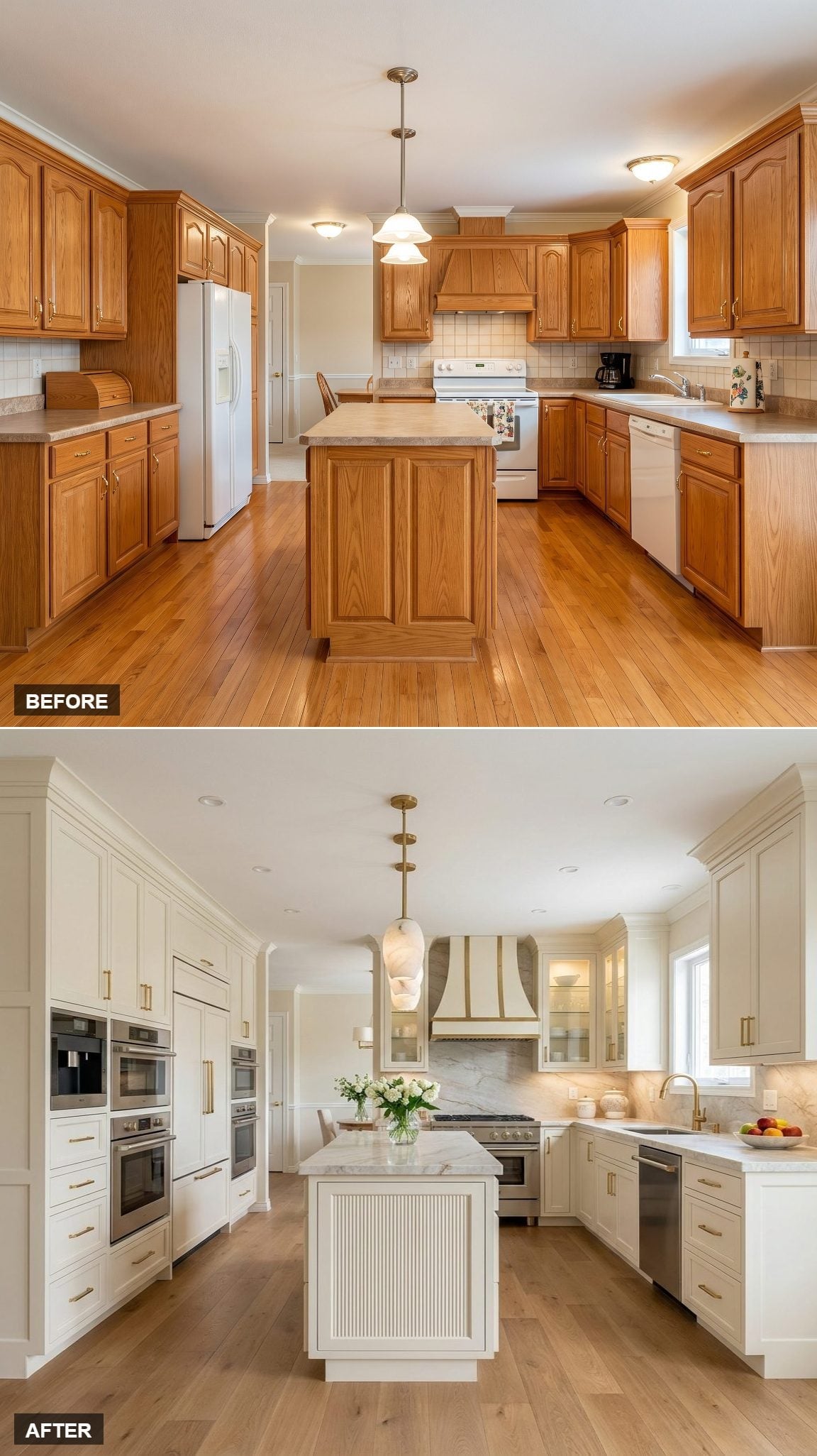 Cream Shaker Cabinets and Gold Hardware Wrote a New Language for This Kitchen