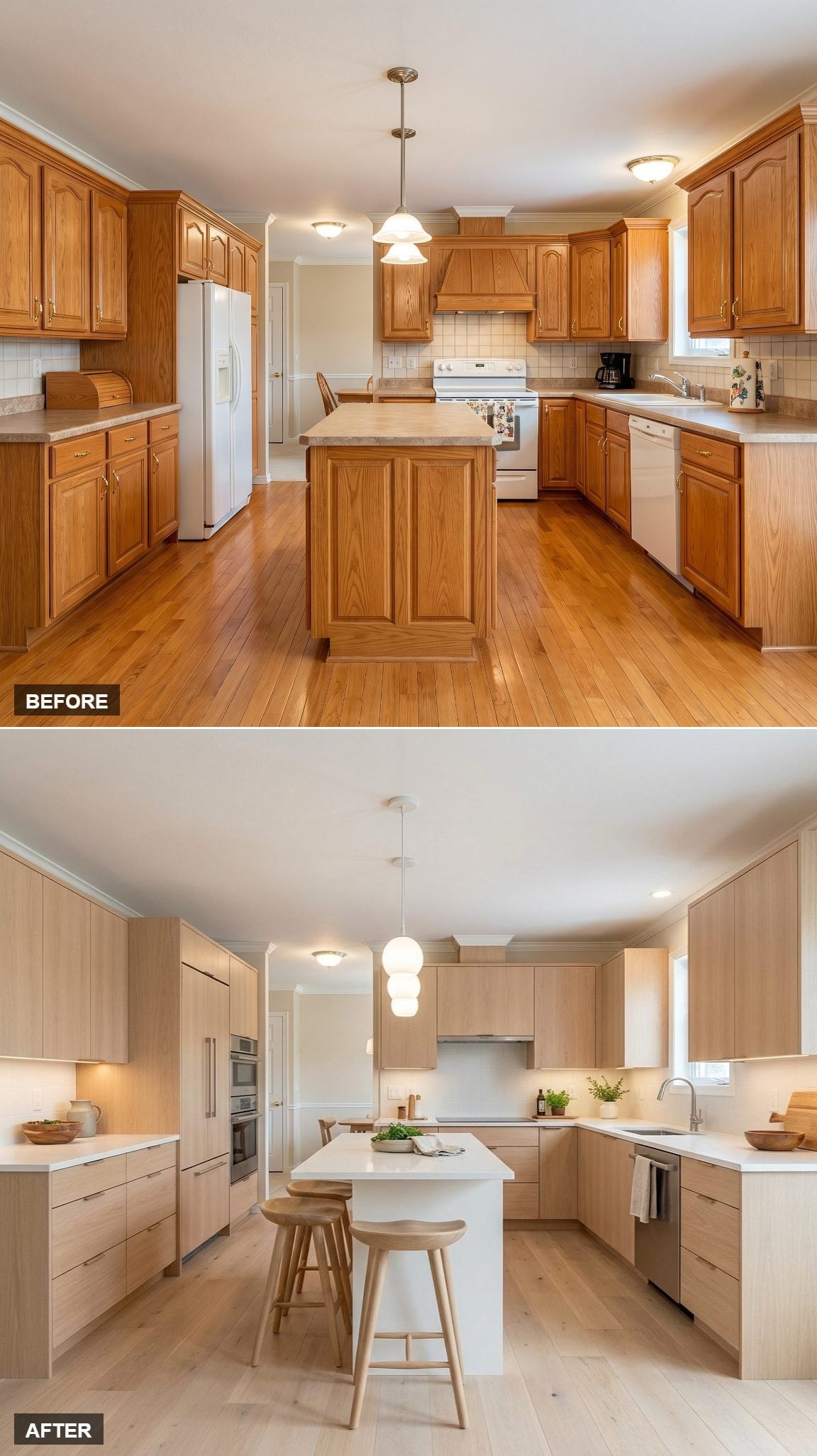 Flat-Front White Oak Cabinets and a Waterfall Island Took This Kitchen Somewhere Entirely New