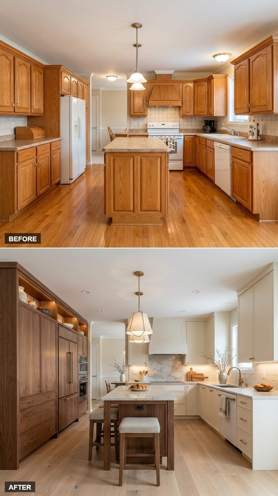 Walnut Tall Units and Cream Shaker Cabinets Split the Work Beautifully