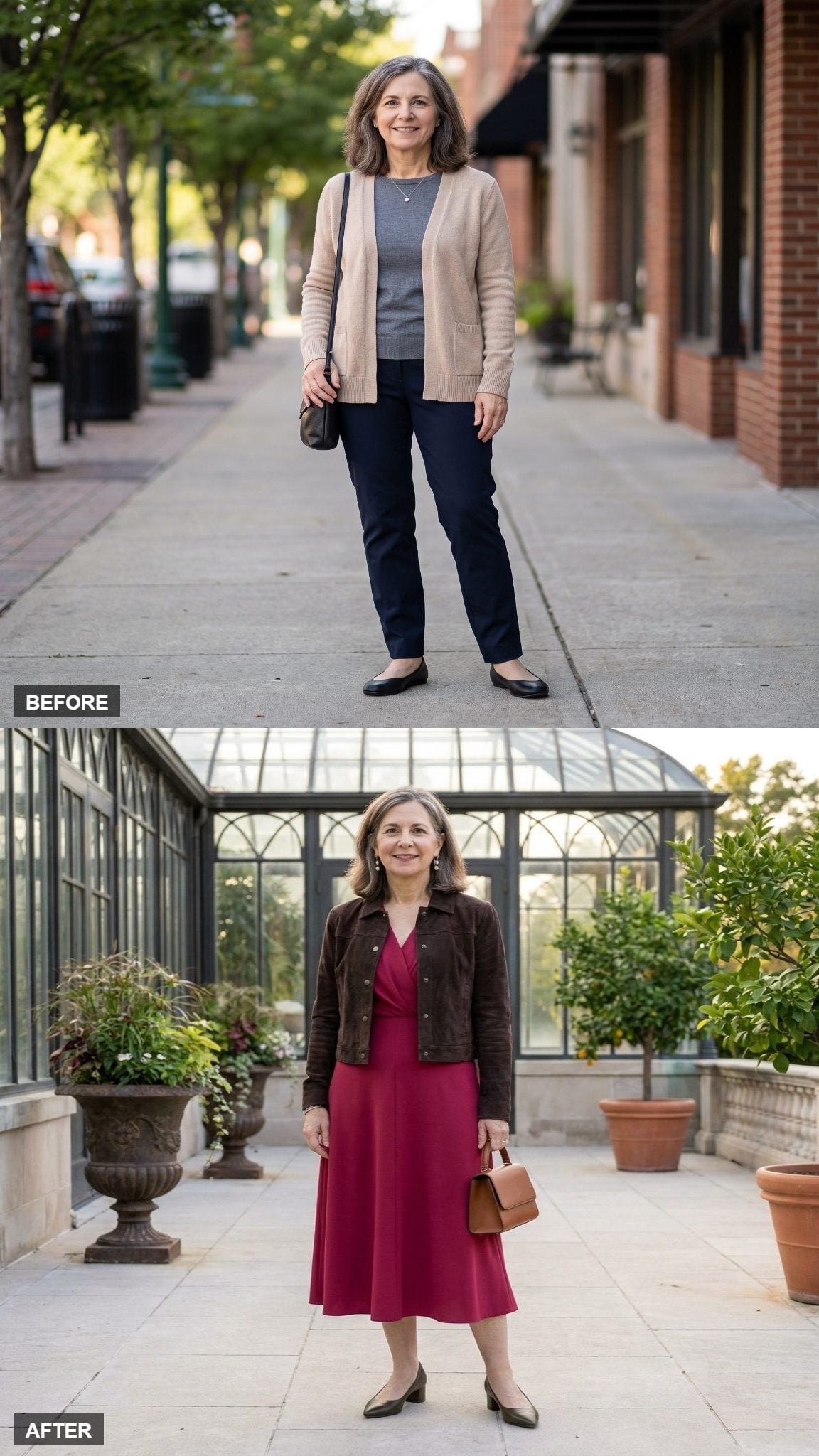 Deep Raspberry Dress With Espresso Suede, Grand Conservatory Terrace