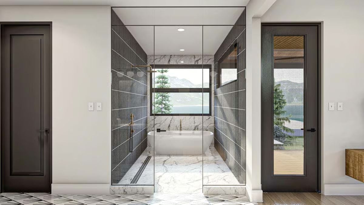 Frameless Glass, Marble Floors, and a Soaking Tub Positioned for the View