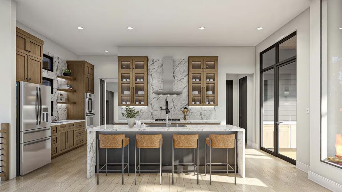 Marble Slab Behind the Range Does the Work Three Backsplash Tiles Never Could