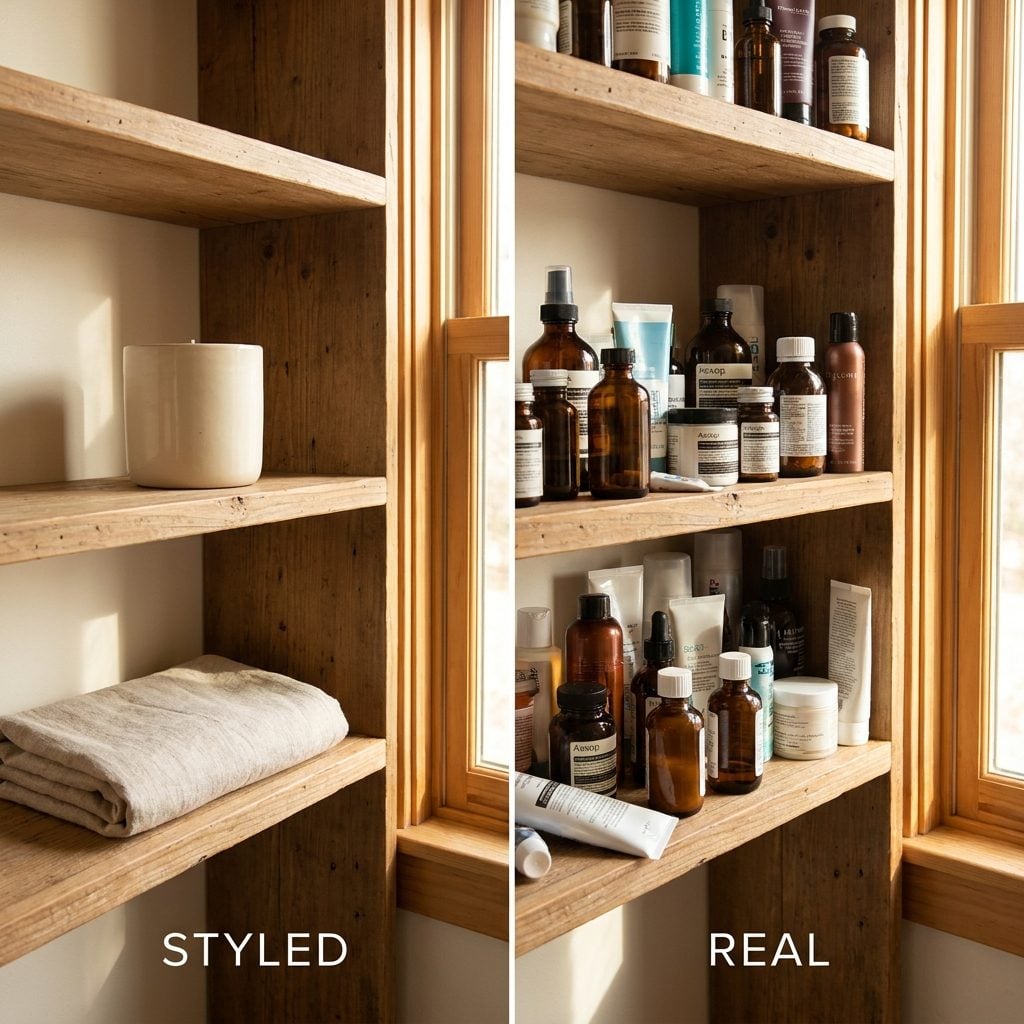Designing the Bathroom Around Open Shelving Without Thinking About What Actually Lives on It