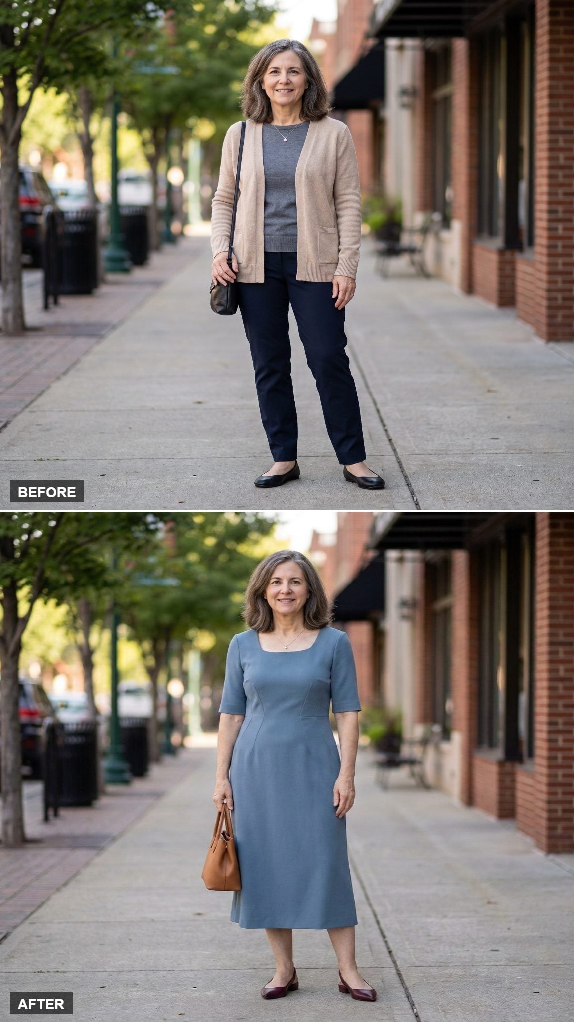 Dusty Blue Structured Crepe Midi With Burgundy Slingbacks at the Lake
