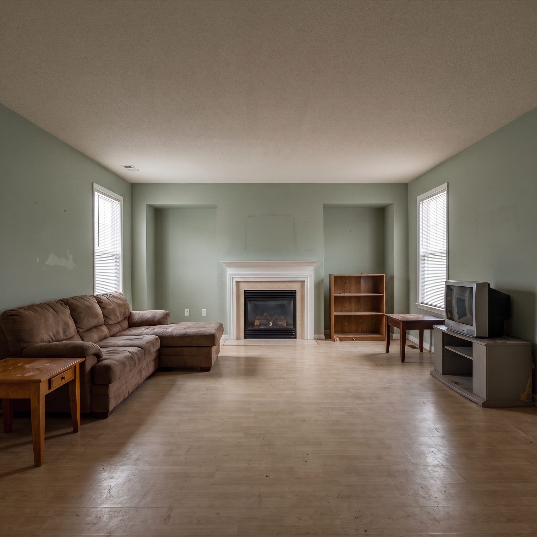 Their Empty-Nest Family Room Suddenly Felt Way Too Big. We Had AI Create 30 Cozy Lodge-Style Before & Afters in Cream, Brown