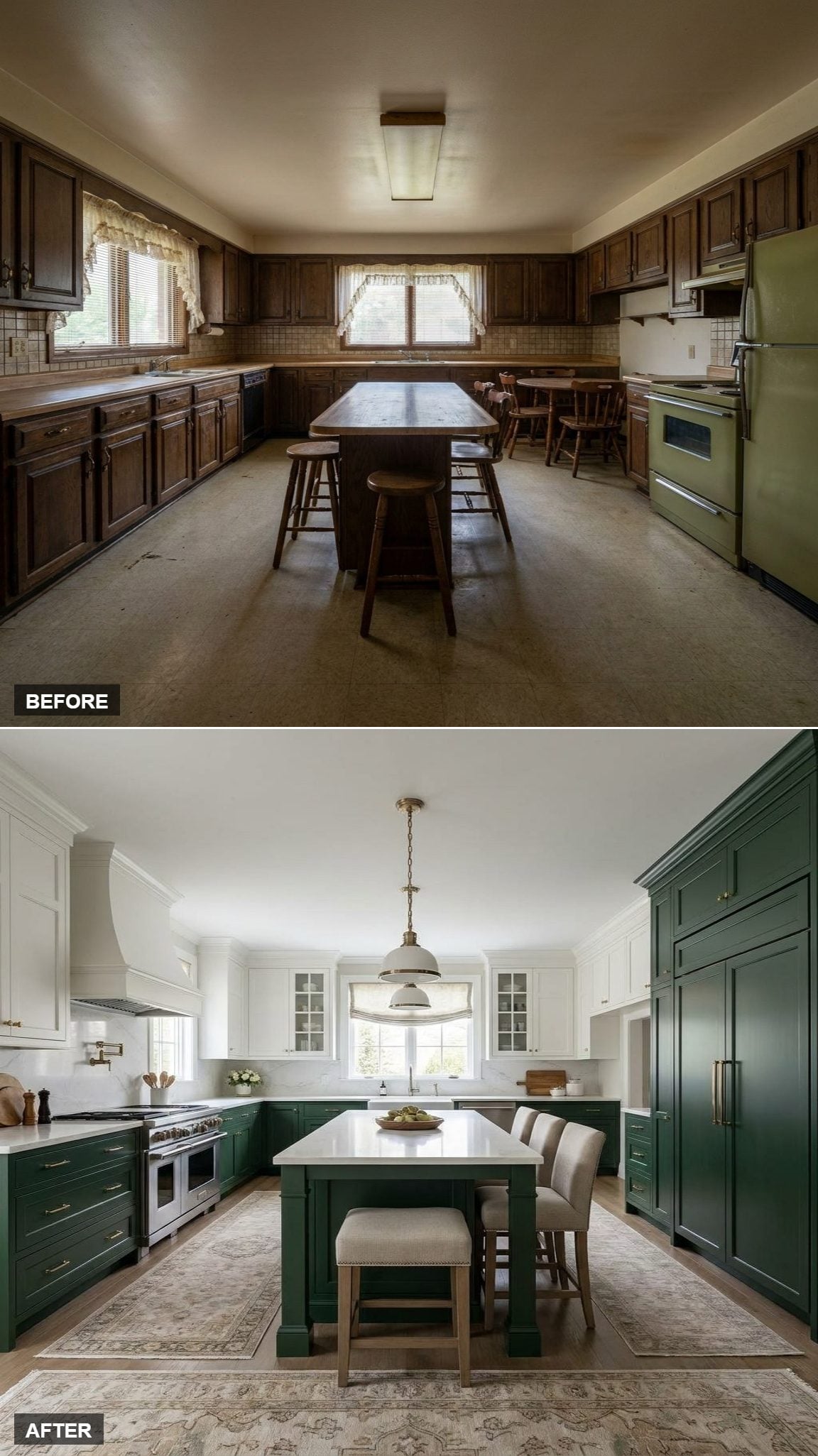 Brass Hardware, Racing Green Lowers, and Upper Cabinets That Finally Have Room