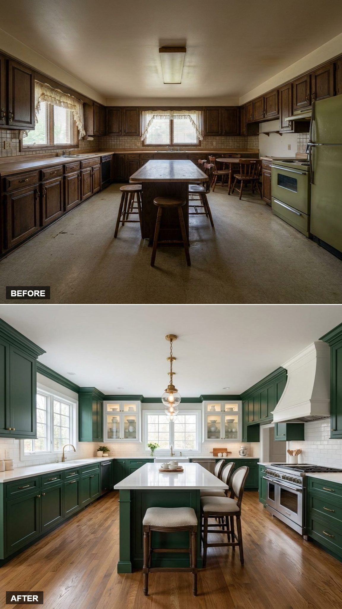 British Racing Green Cabinets With Brass Hardware Rewrote the Room's Entire Mood
