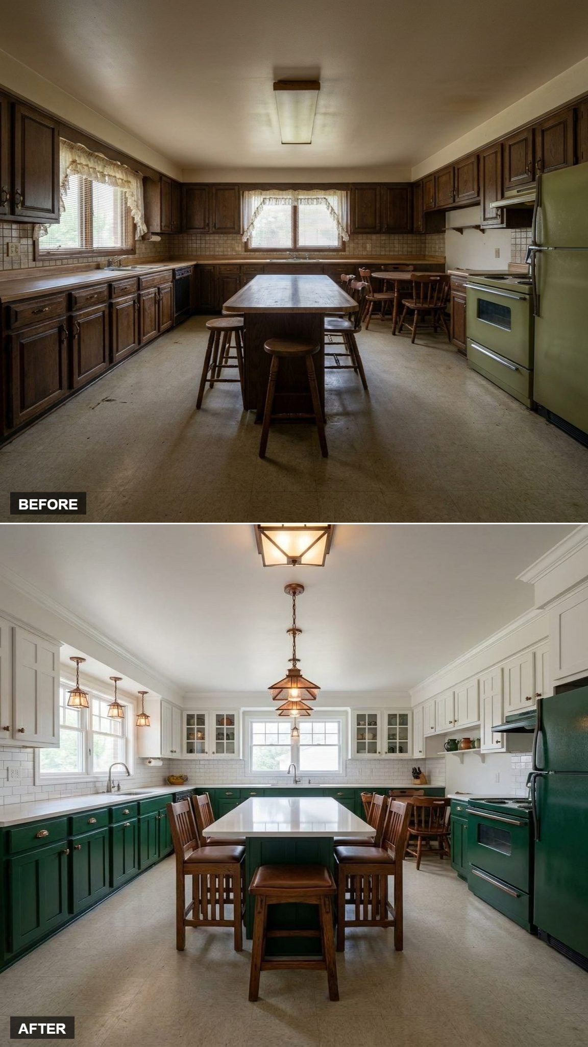 Craftsman Pendants, Racing Green Lowers, and Upper Glass That Earns Its Keep