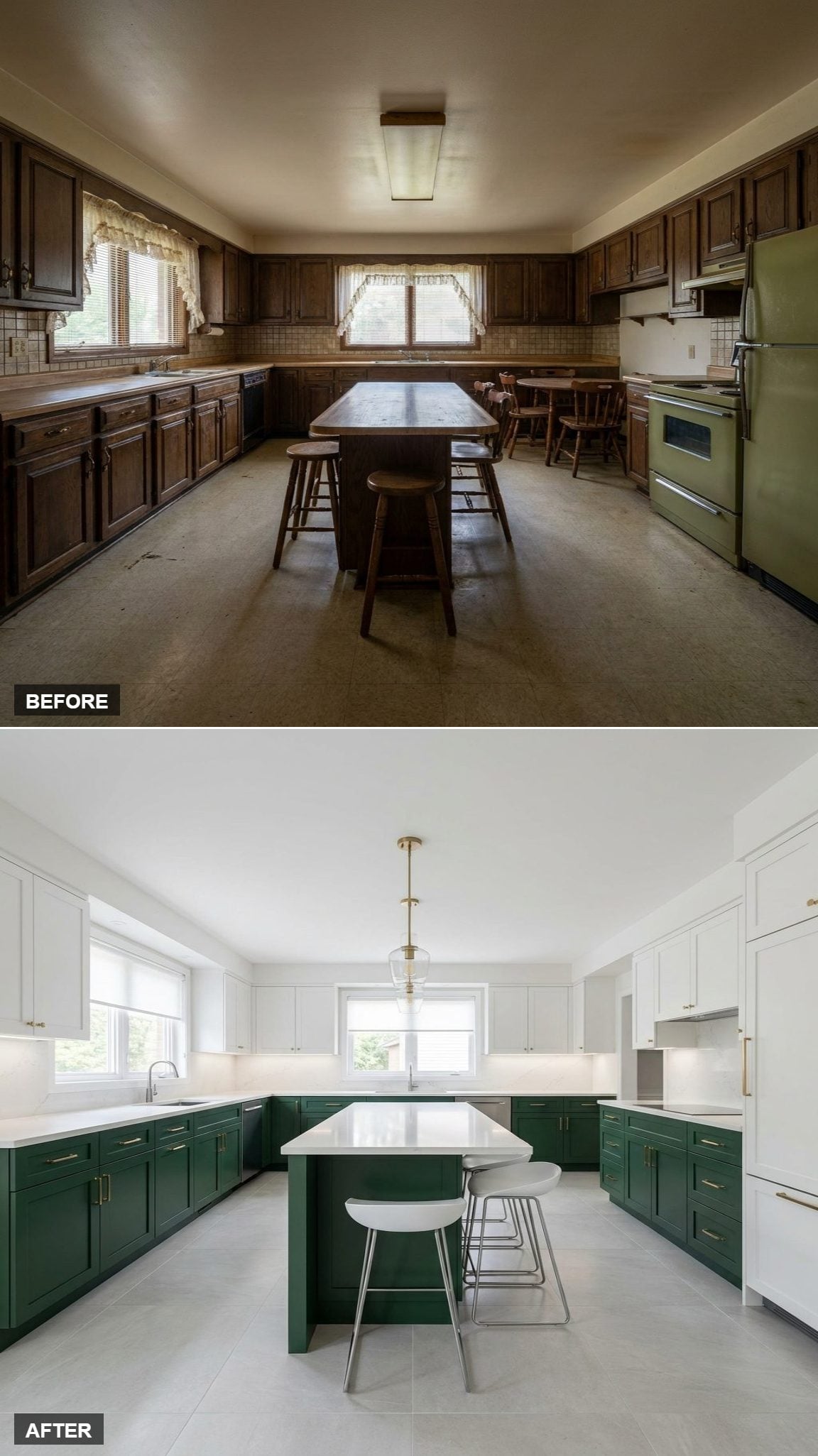 Forest Green and White Tile Floor Changed the Whole Conversation About Light