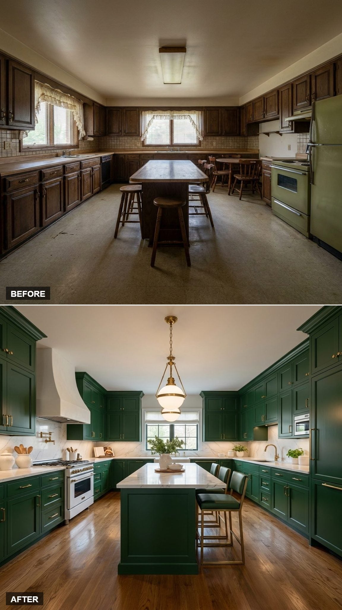 Inset Panel Cabinets, Marble Counters, and a Pendant That Finally Has Room to Breathe