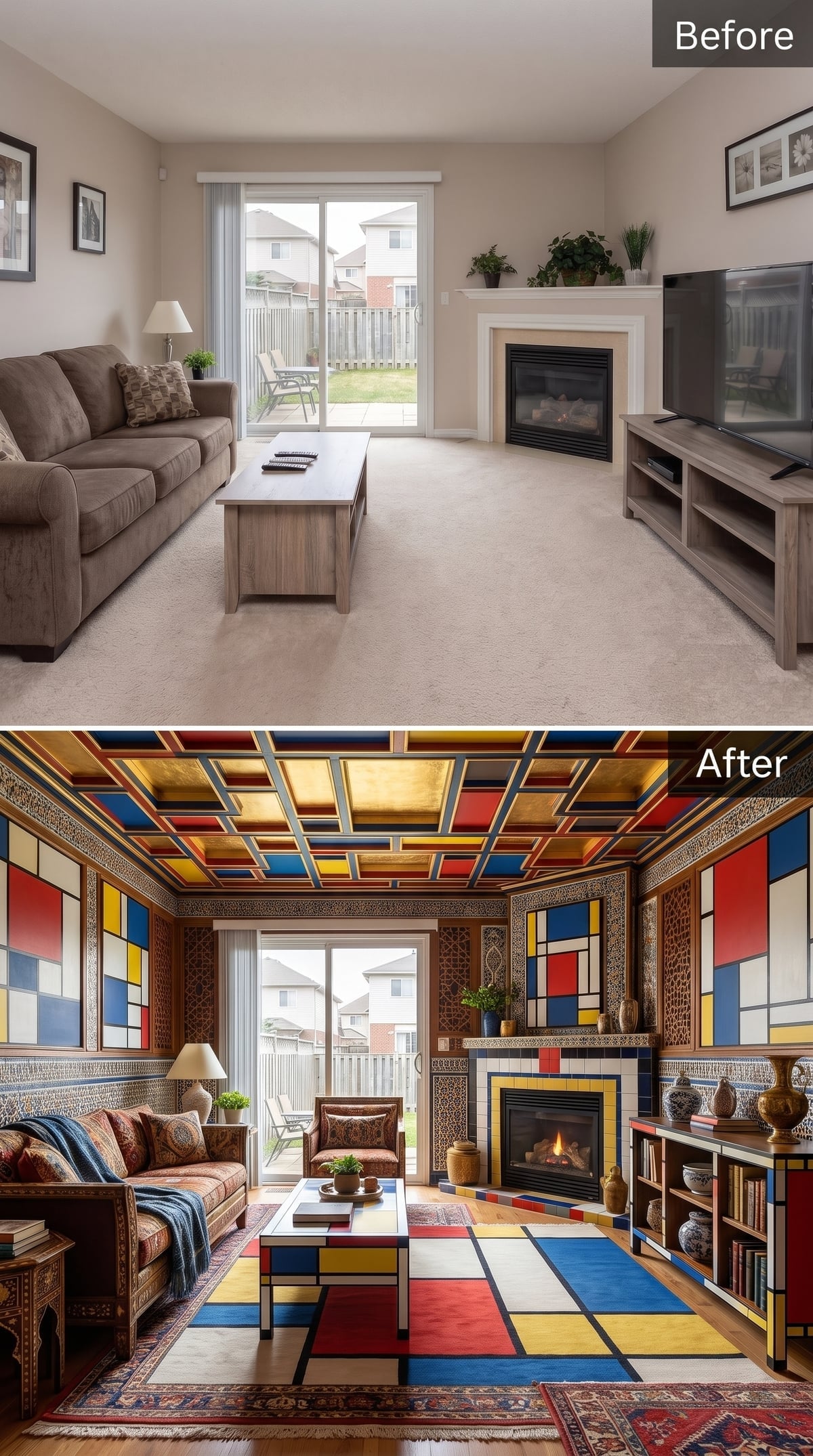 Mondrian Walls, Moroccan Ceiling Panels, and a Fireplace Surround Built From Pure Color Theory